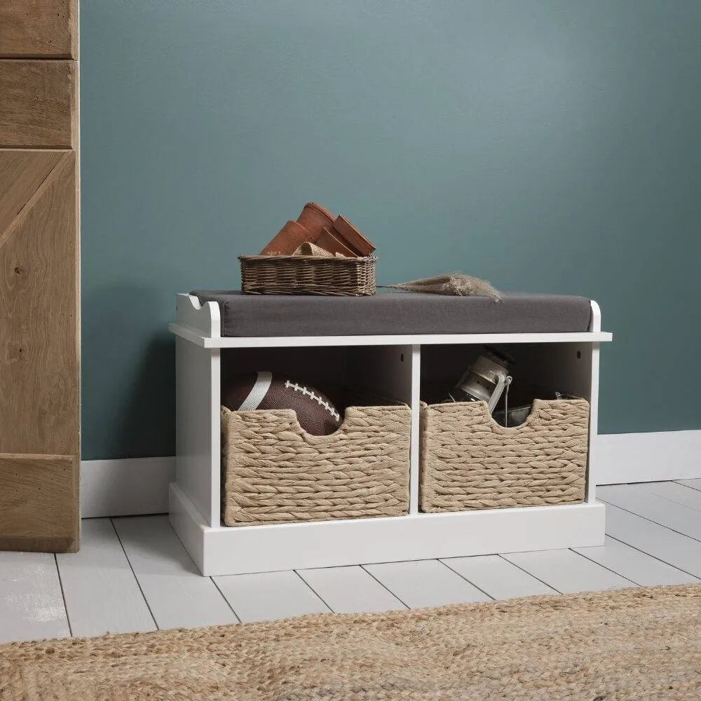 Nöa and Nani Stockholm Storage Bench with 2 Brown Baskets in White