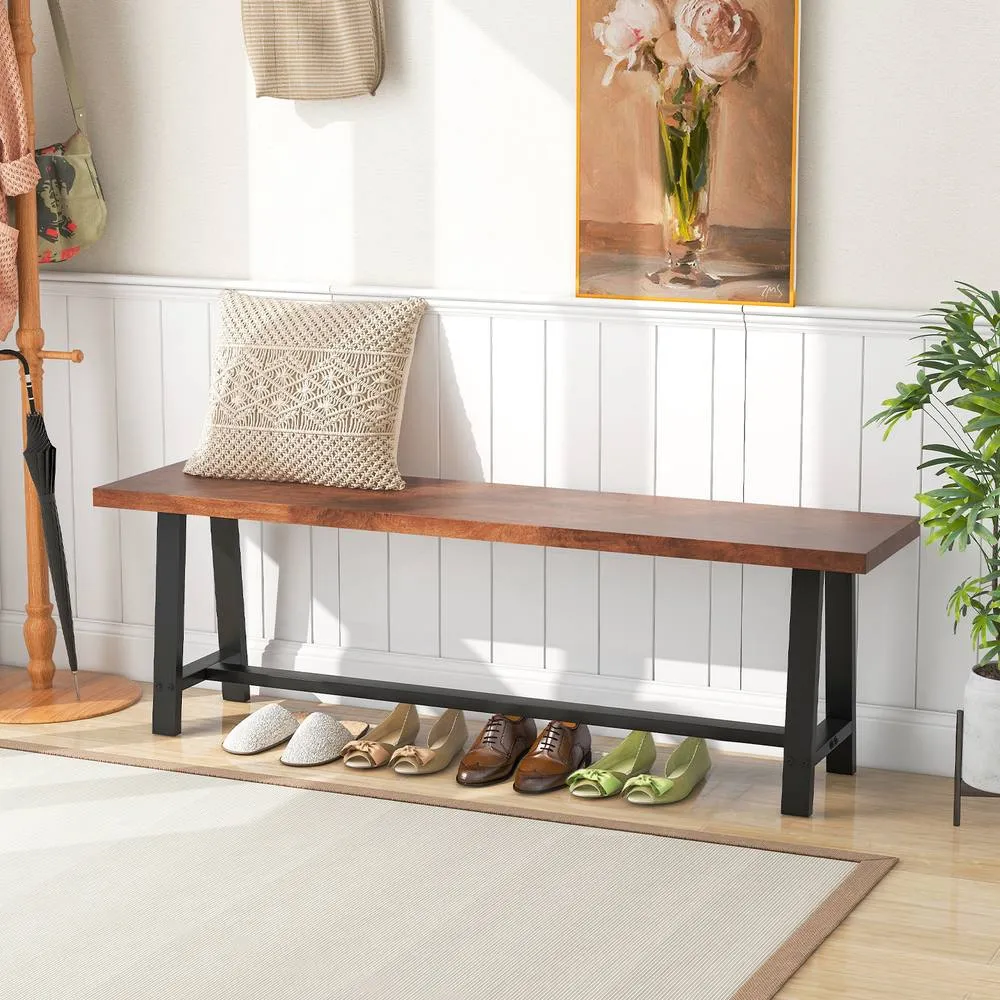 Costway 153CM Dining Bench Wooden 3 Person Entryway Shoe Bench 4