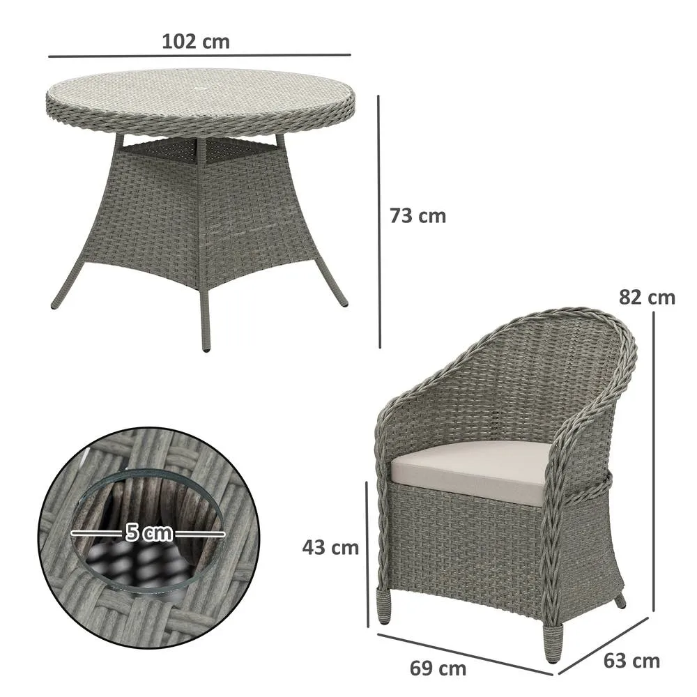 OUTSUNNY Rattan Dining Set for 4 with Cushions & Umbrella Hole, Grey 3
