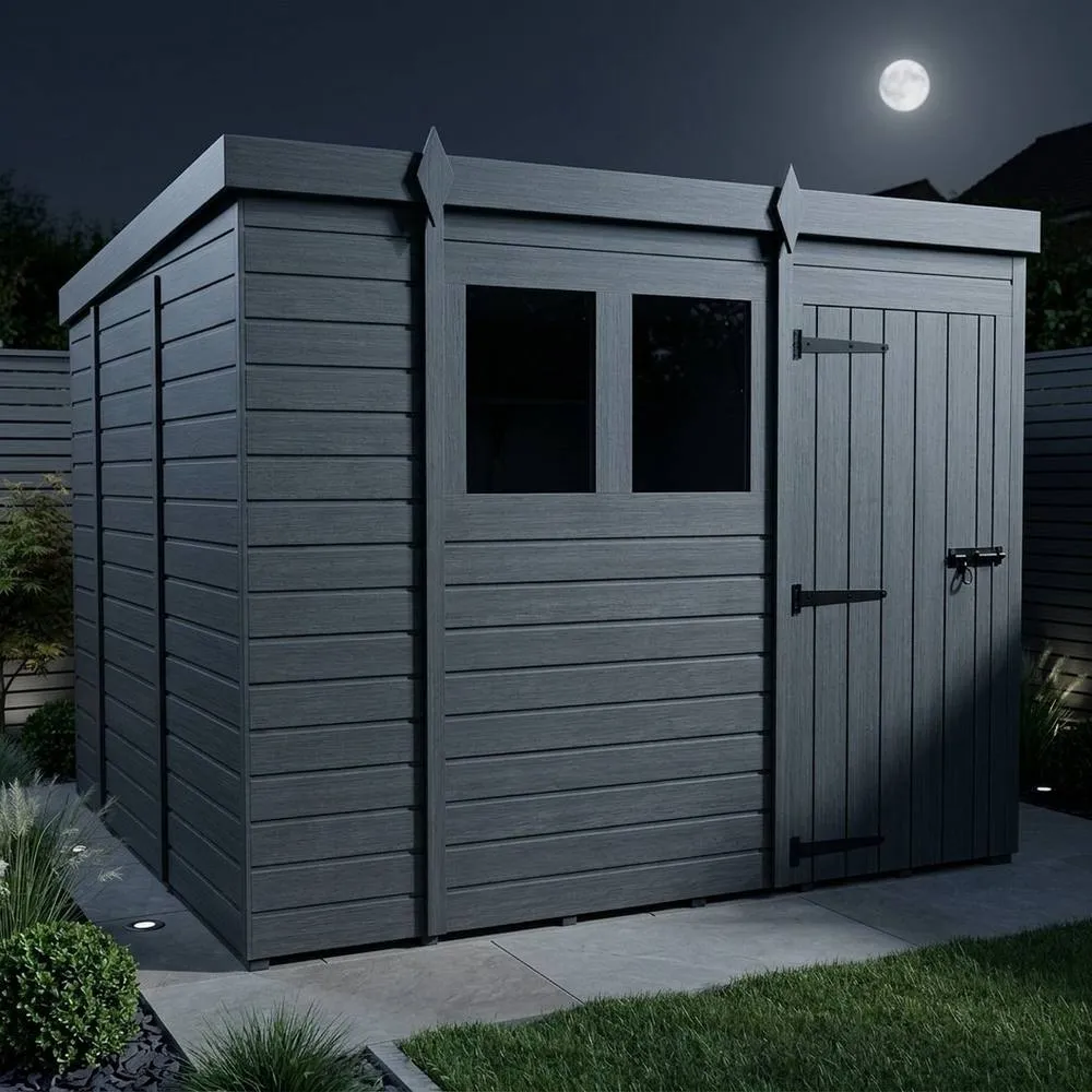 Buttercup Farm 9ft x 10ft Composite Pent Garden Shed Single Door With Windows - Grey 3