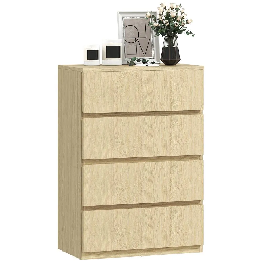 HOMCOM Bedroom Chest of Drawers, 4 Drawers Dresser, Drawer Unit in Natural White