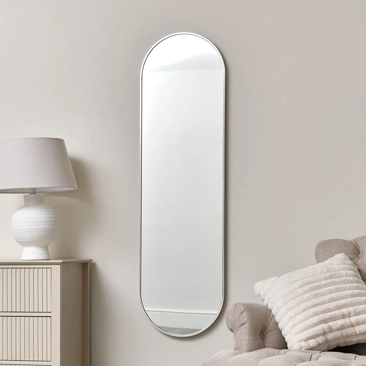 Melody Maison Silver Oval Framed Wall Mirror 140cm X 40cm