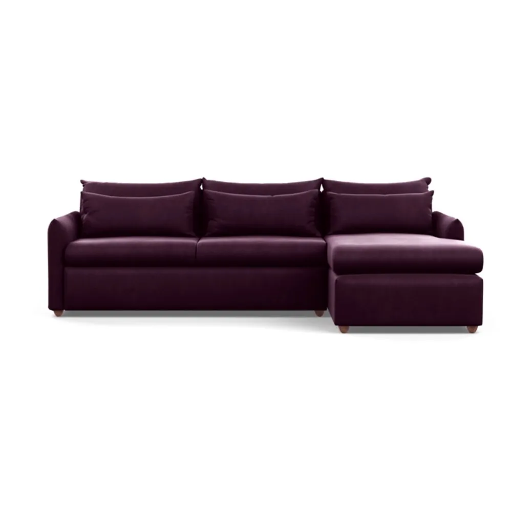 Heal's Pillow Large Right Hand Corner Chaise Velvet Grape Chestnut Stain Feet