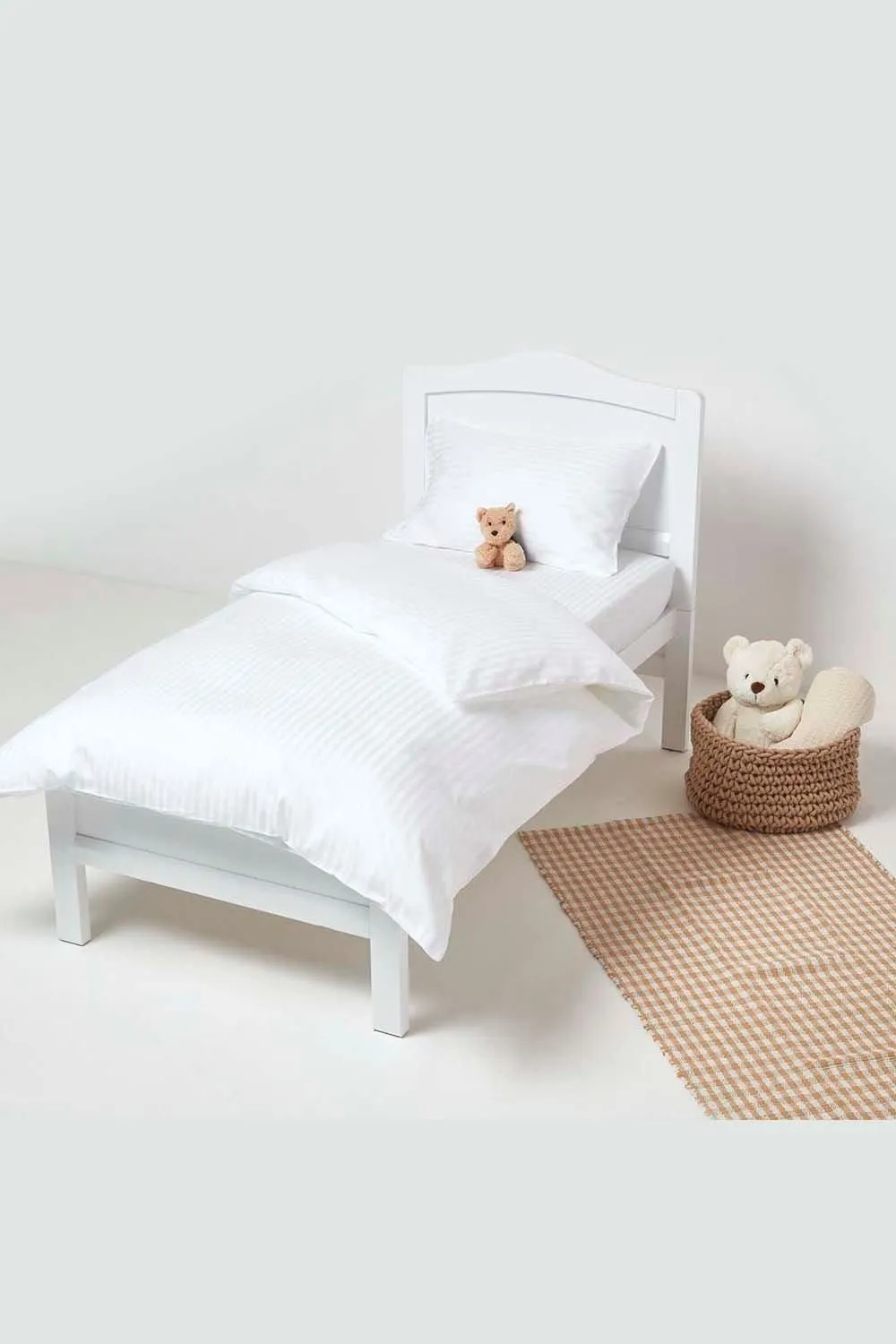 Homescapes Cotton Stripe Fitted Cot Sheets 330 Thread Count, 2 Pack in White 2