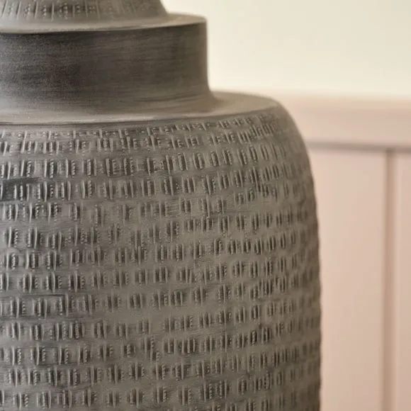 Pacific Lifestyle Raj Hammered Metal Urn Shaped Lamp Base and Lino Linen Lampshade 4