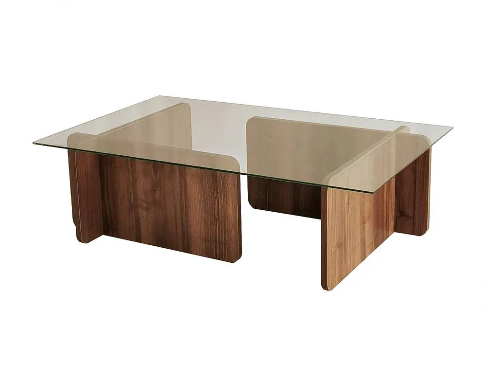 Vente-unique Tempered Glass Coffee Table - Natural & Clear - AZRA 2