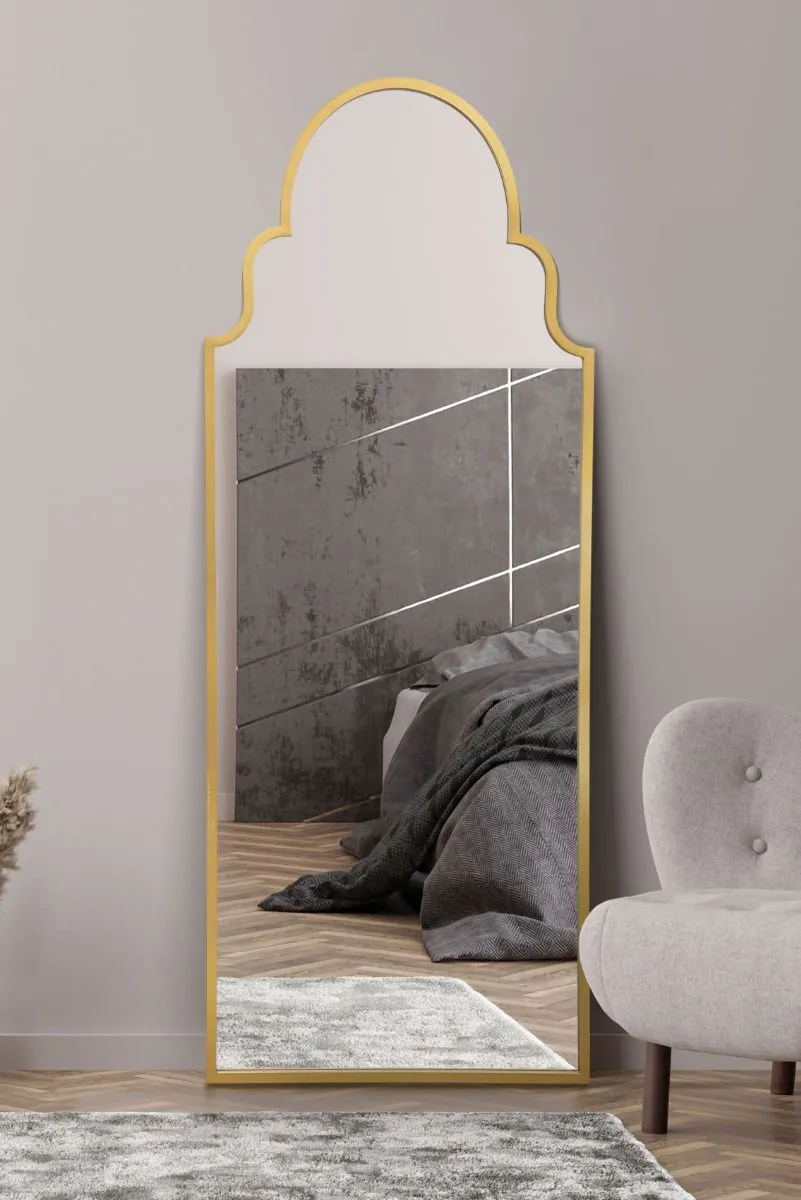MirrorOutlet Gold Framed Arched Leaner/Wall Mirror 71" X 28 (180CM X 70CM) 2