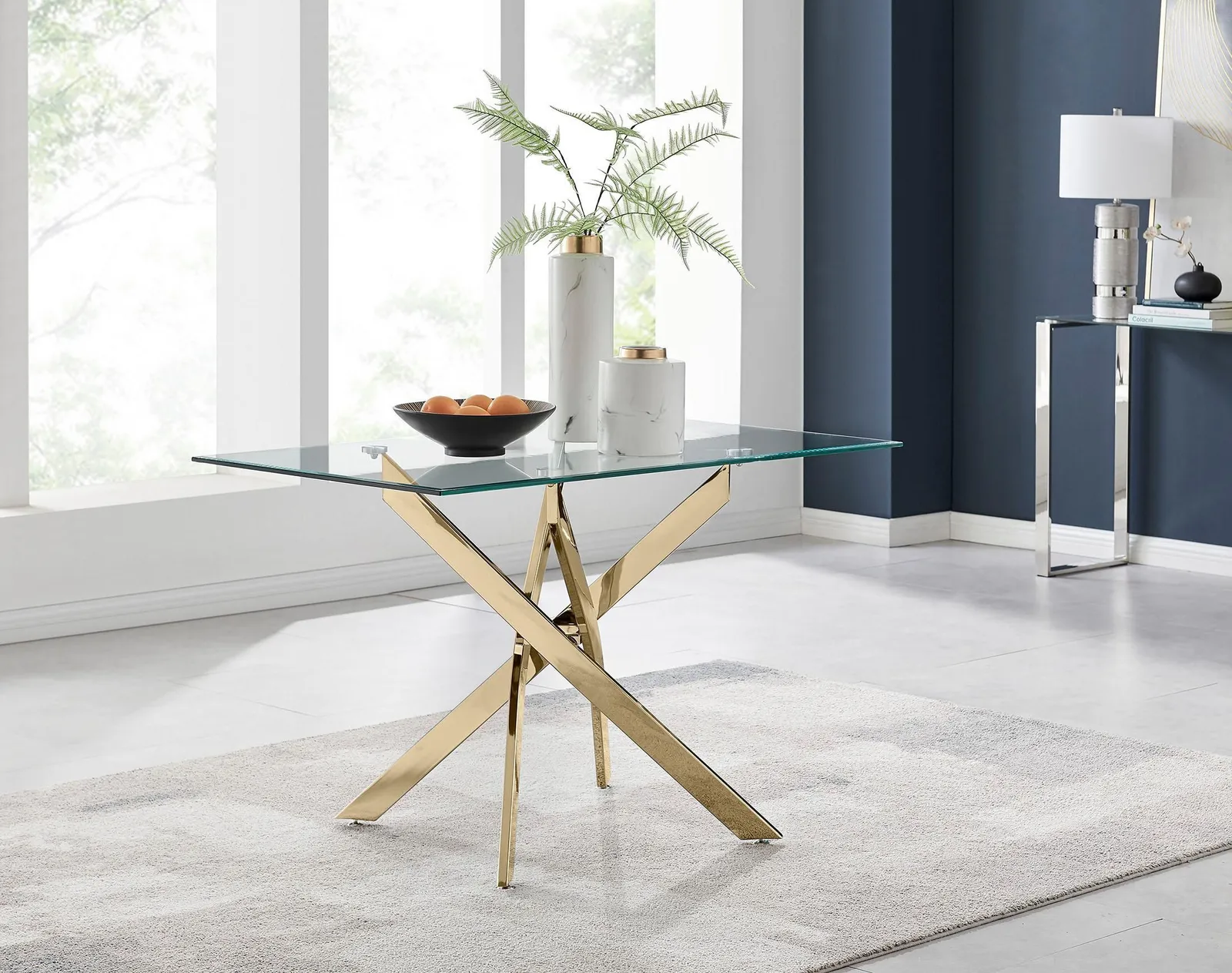 FurnitureboxUK Leonardo 120cm 4-Seater Glass & Chrome Metal Starburst Dining Table in Gold 2