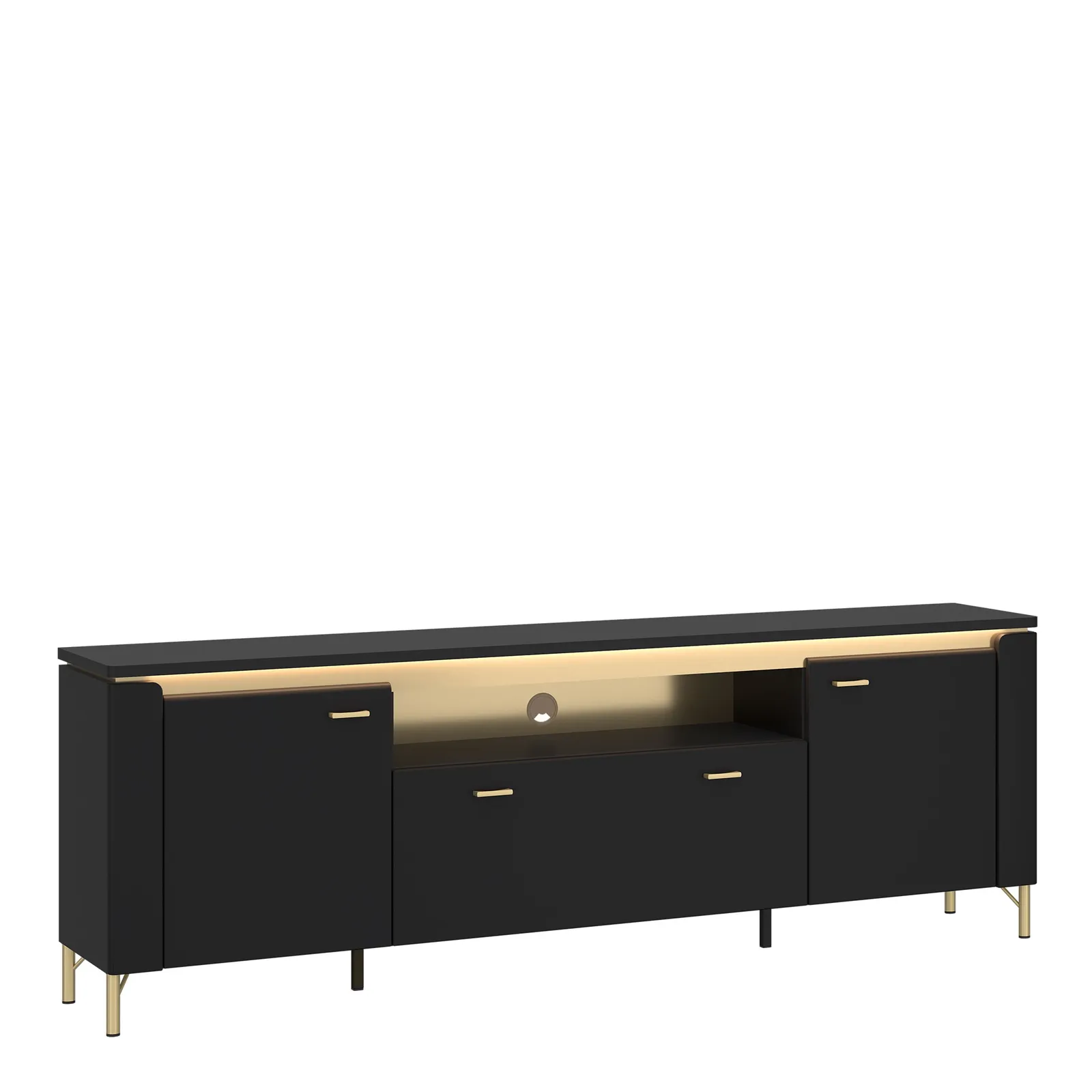 Furniture To Go Genoa TV Cabinet 2 Door 1 Drawer 200cm Wide in Black Matt/Gold