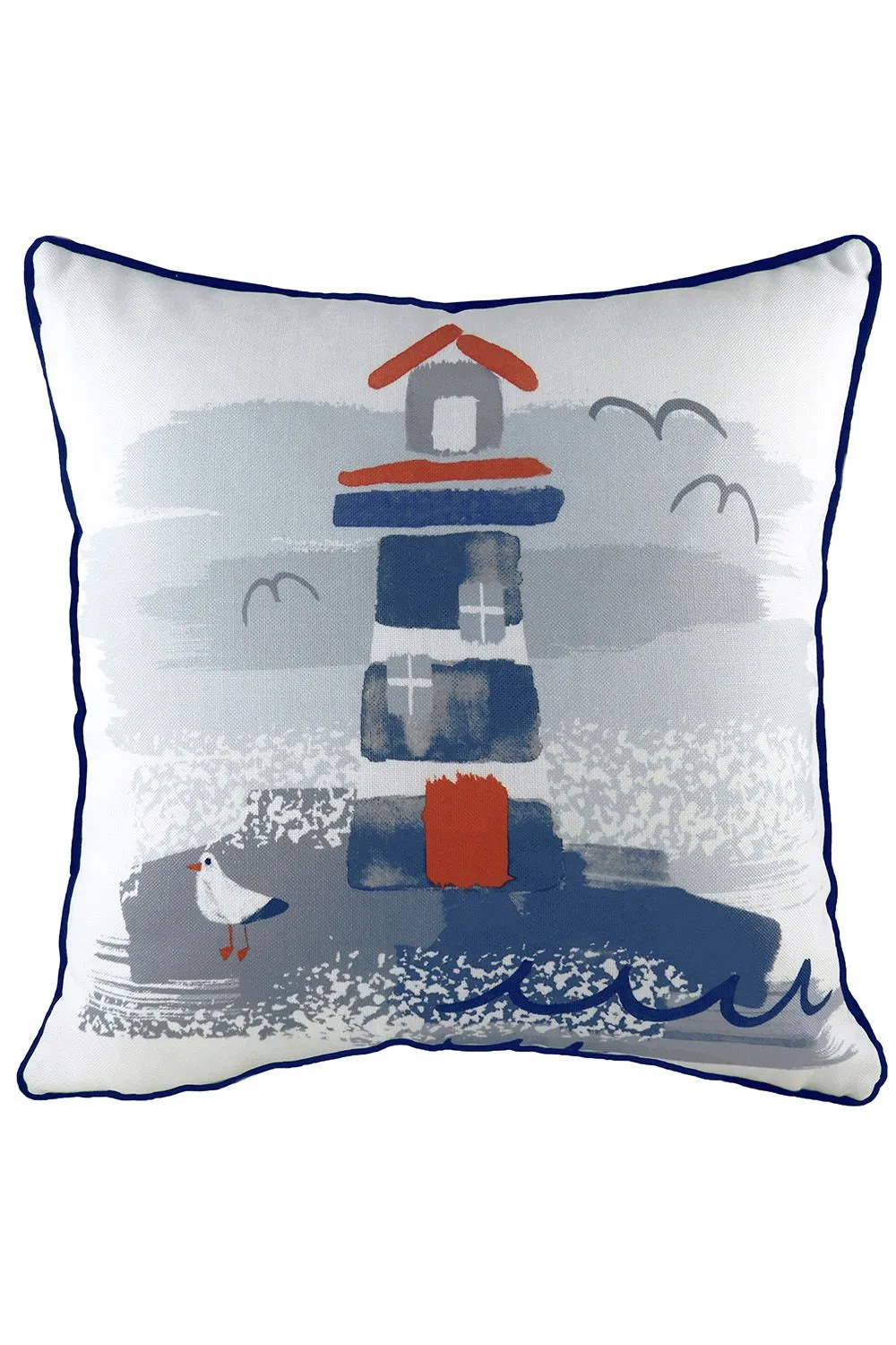Evans Lichfield Nautical Lighthouse Hand-Painted Watercolour Printed Cushion