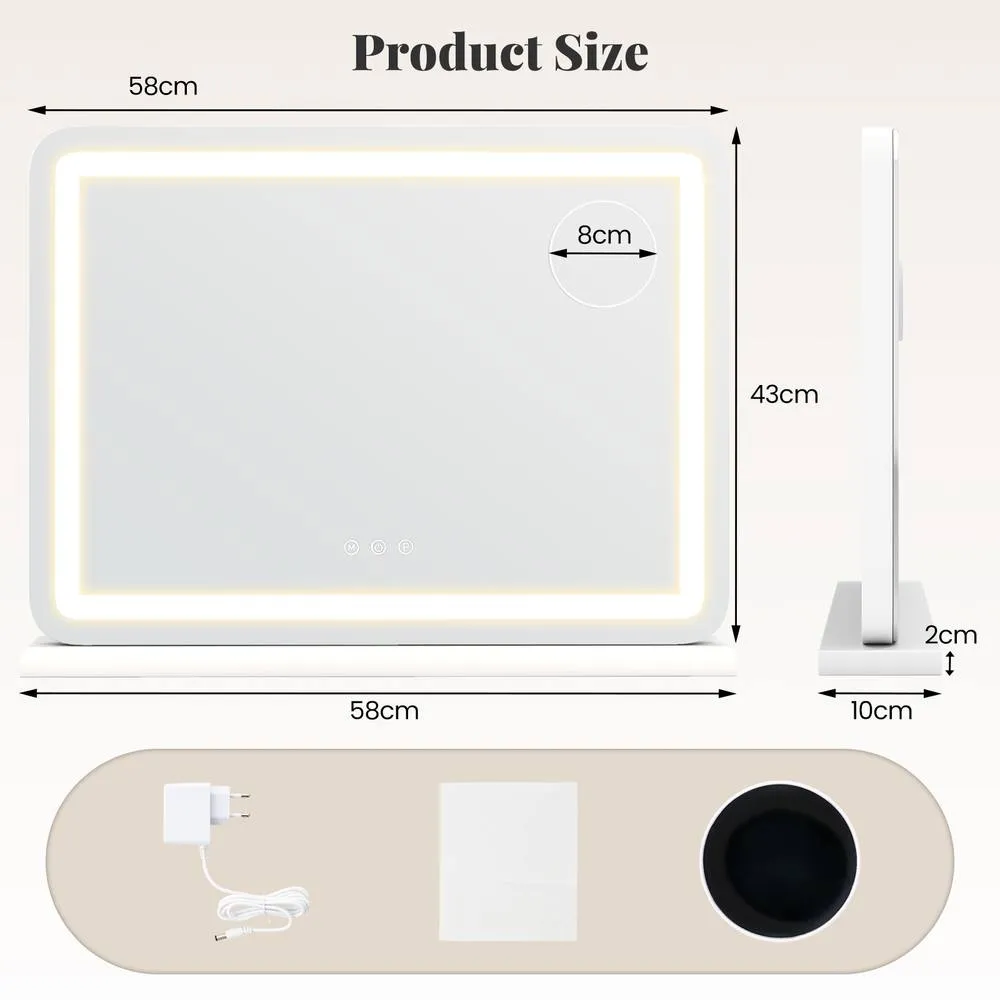 Costway Vanity Mirror LED Lights White Makeup Mirror Charging 2