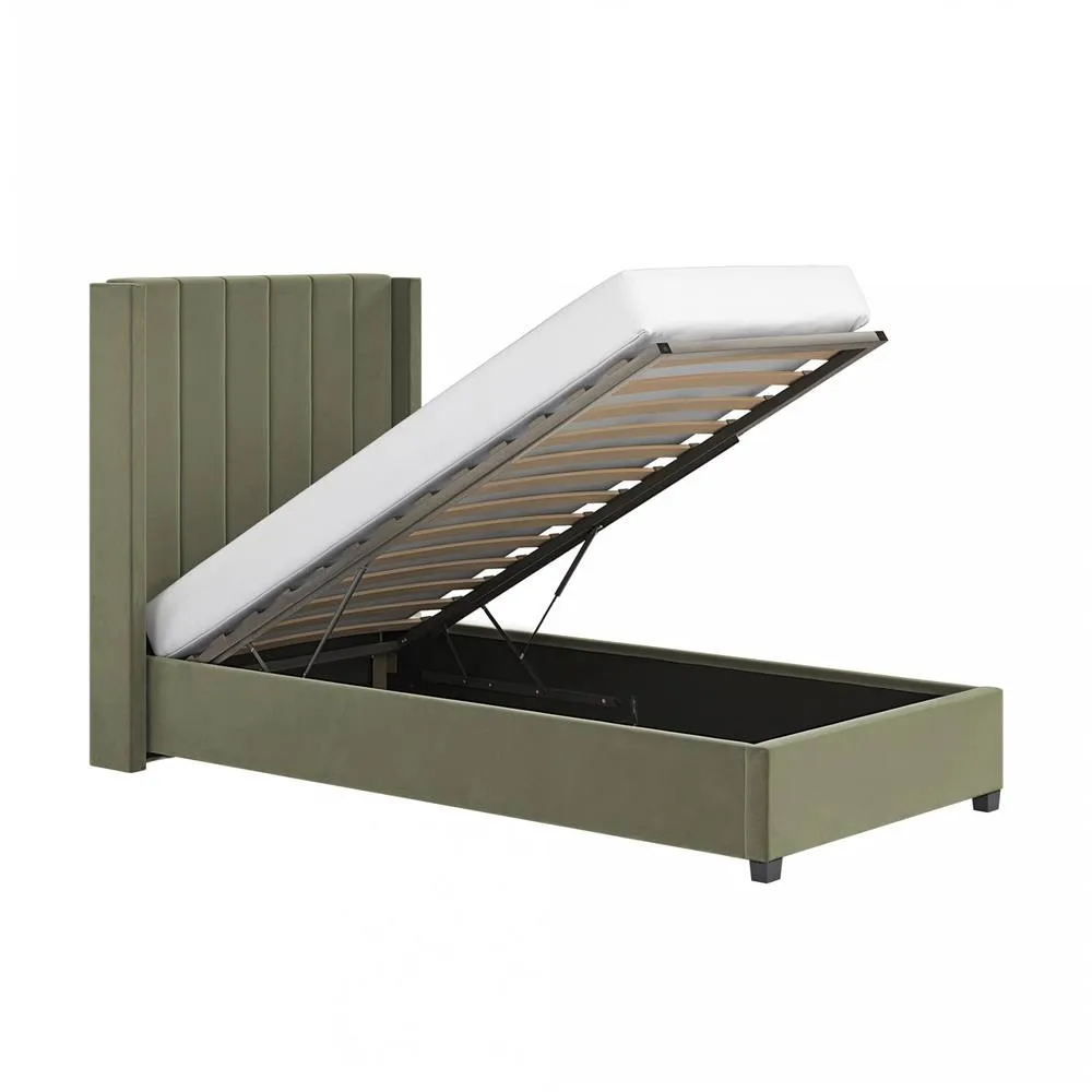 Flair Tiggy Single Ottoman Bed Velvet in Green 5