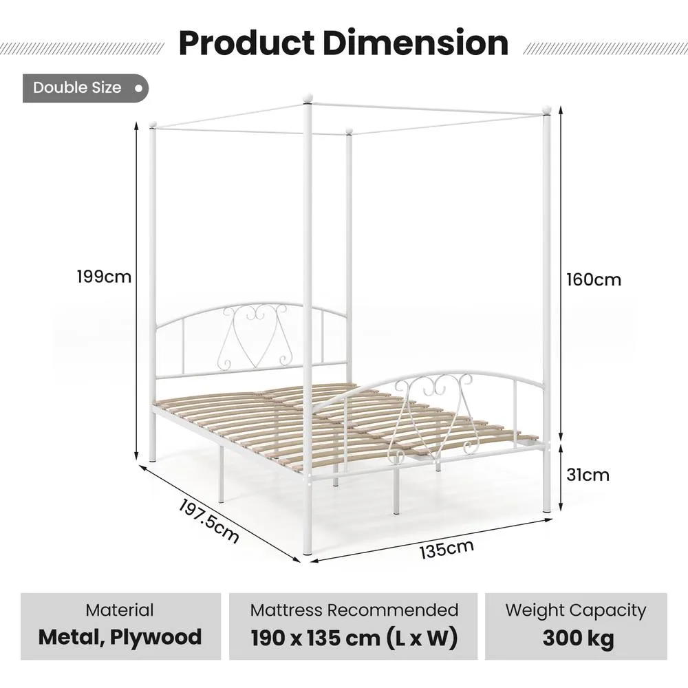 Costway Double Canopy Bed Frame Metal Platform Bed Base w/Headboard Footboard in White 5