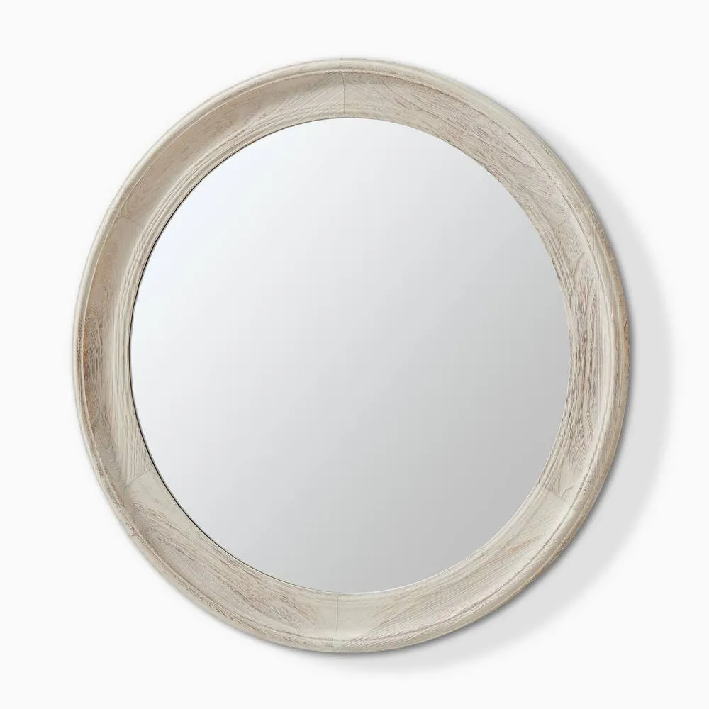 FurnitureboxUK Rebecca Oak Wood Medium 80x80cm Round Wall Mirror in White 4
