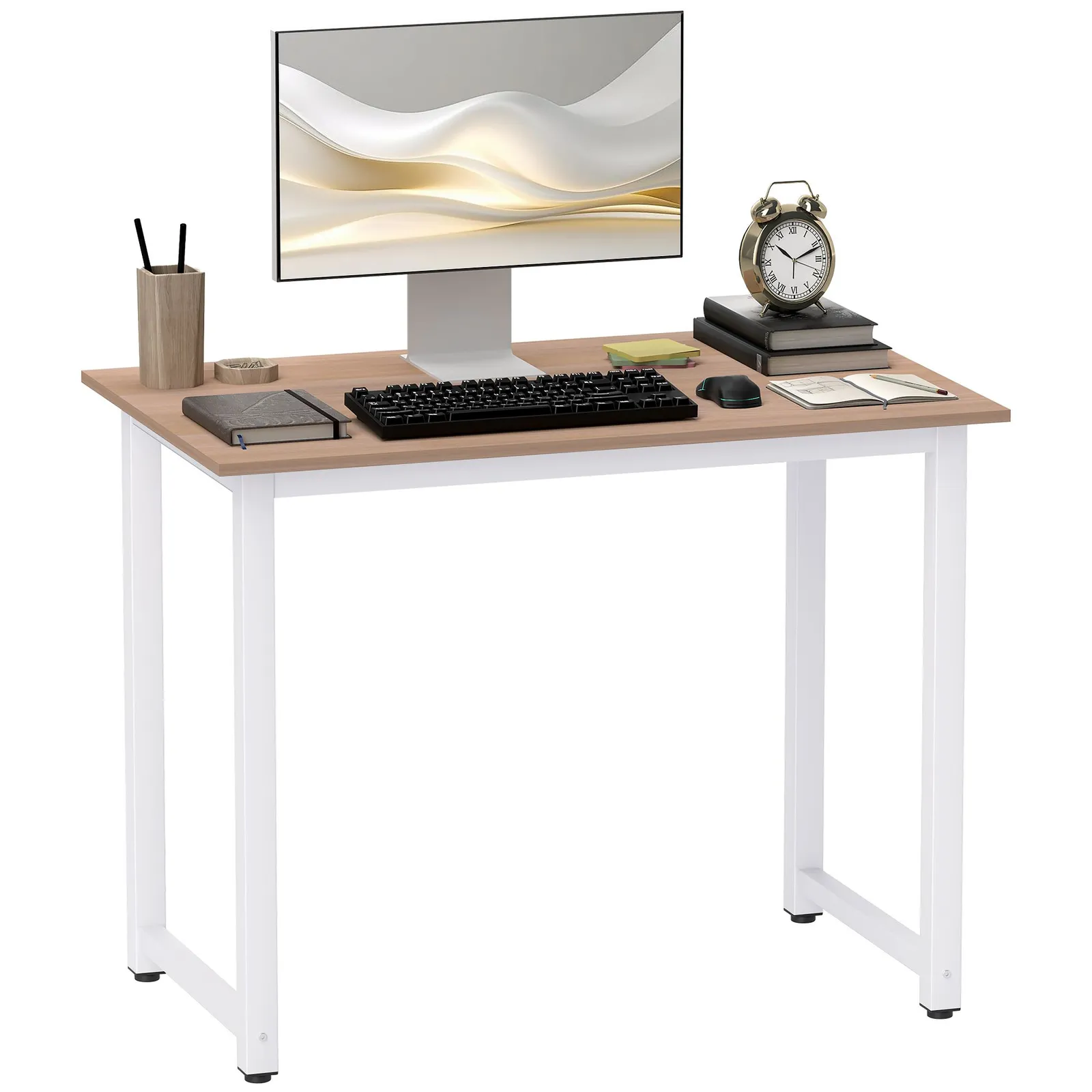 HOMCOM Modern Computer Desk, Writing Table with Metal Frame, White 2