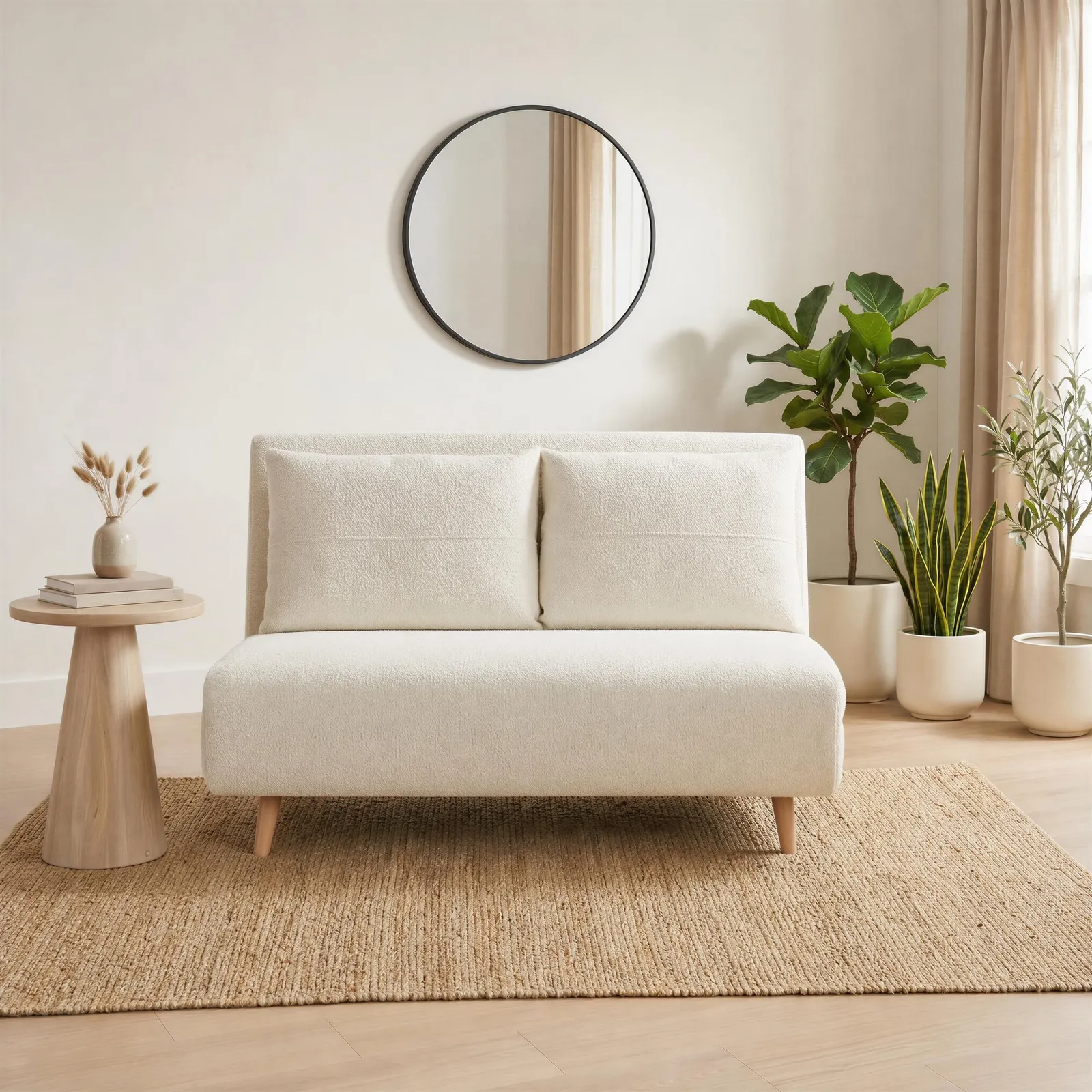 FurnitureboxUK Bobby Off-White Boucle Fabric Double Folding Sofa Bed 3
