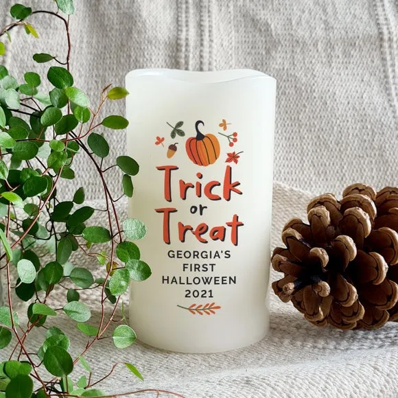 Personalised Trick or Treat Pumpkin LED Candle 2