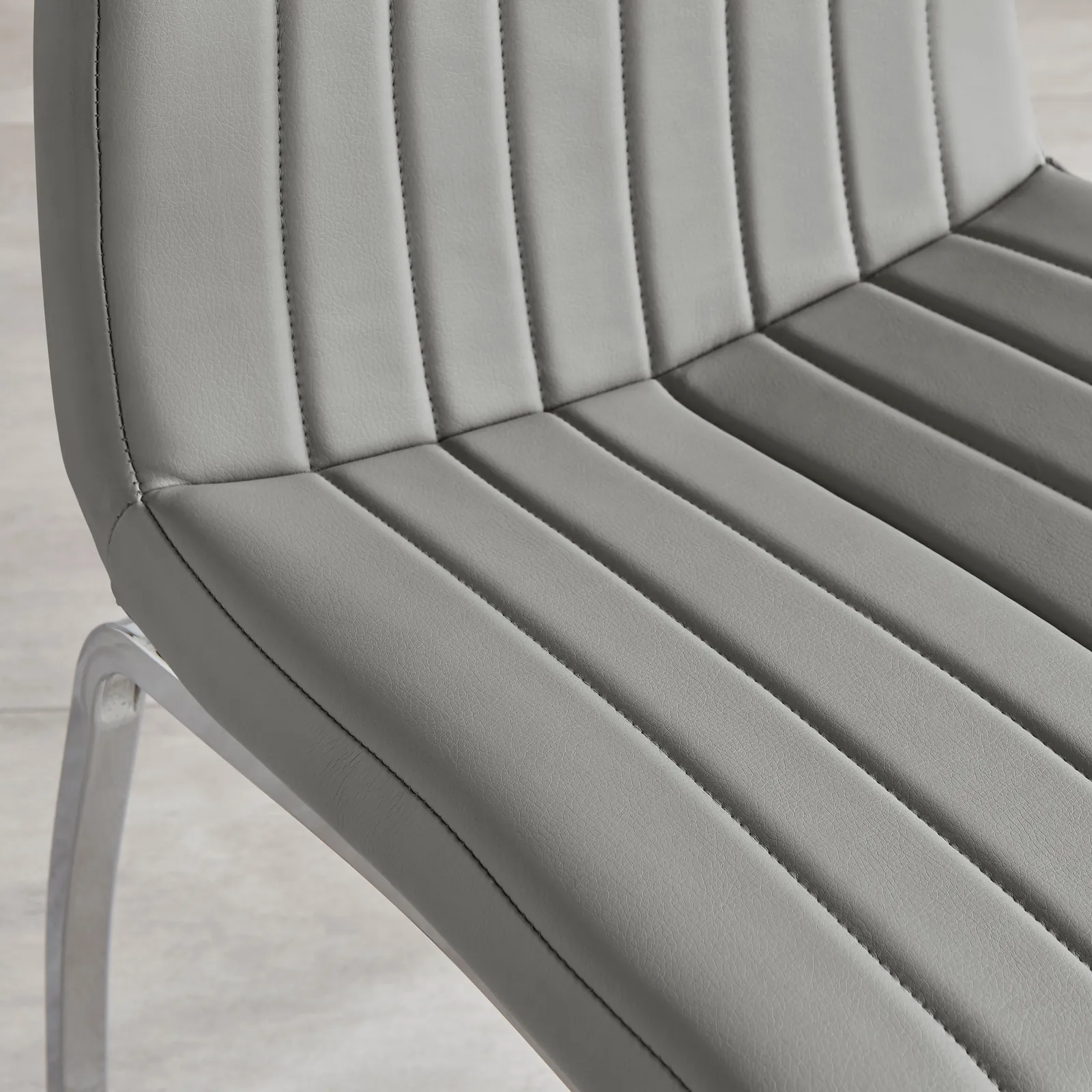 FurnitureboxUK Set of 2 Isco Deep Cushioned Soft Touch Faux Leather Dining Chairs With Silver Chrome Metal Legs in Grey 5