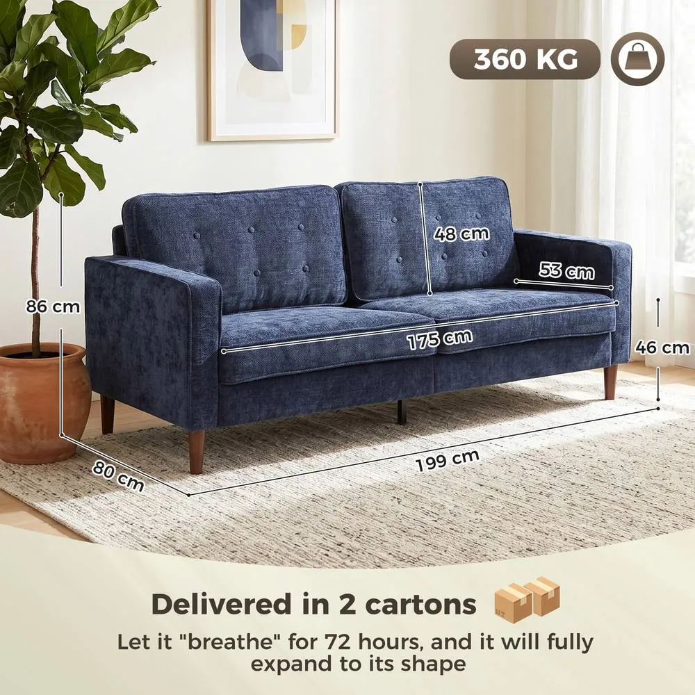 HOMCOM 3 Seater Sofa with Button Tufting Wood Legs, Dark Blue 3