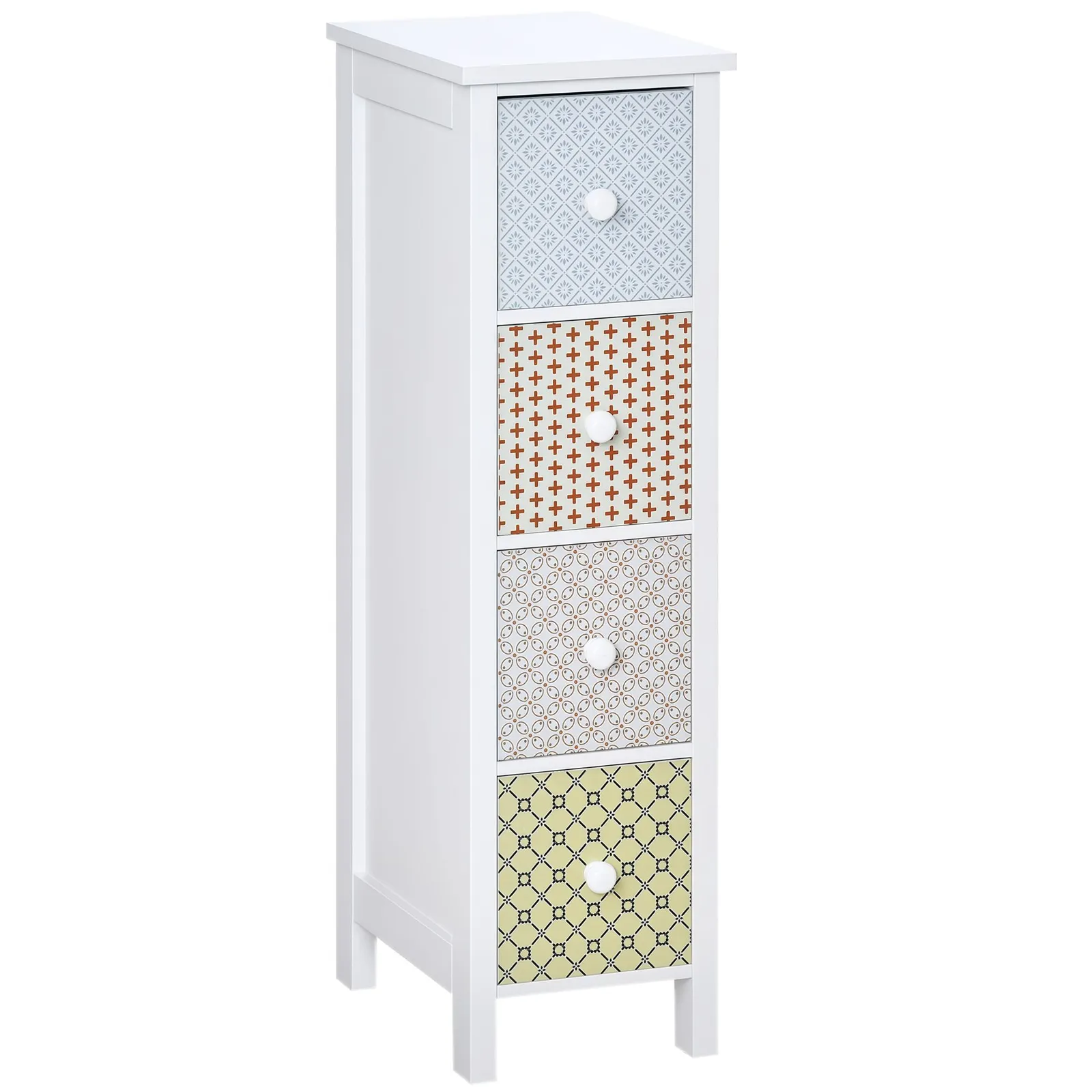 HOMCOM Chest of Drawers 4 Drawer Dresser Slim Storage Cabinet for Bedroom in White 2