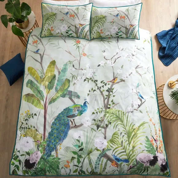 Peacock Jungle Green 100% Cotton Duvet Cover & Pillowcase Set 5