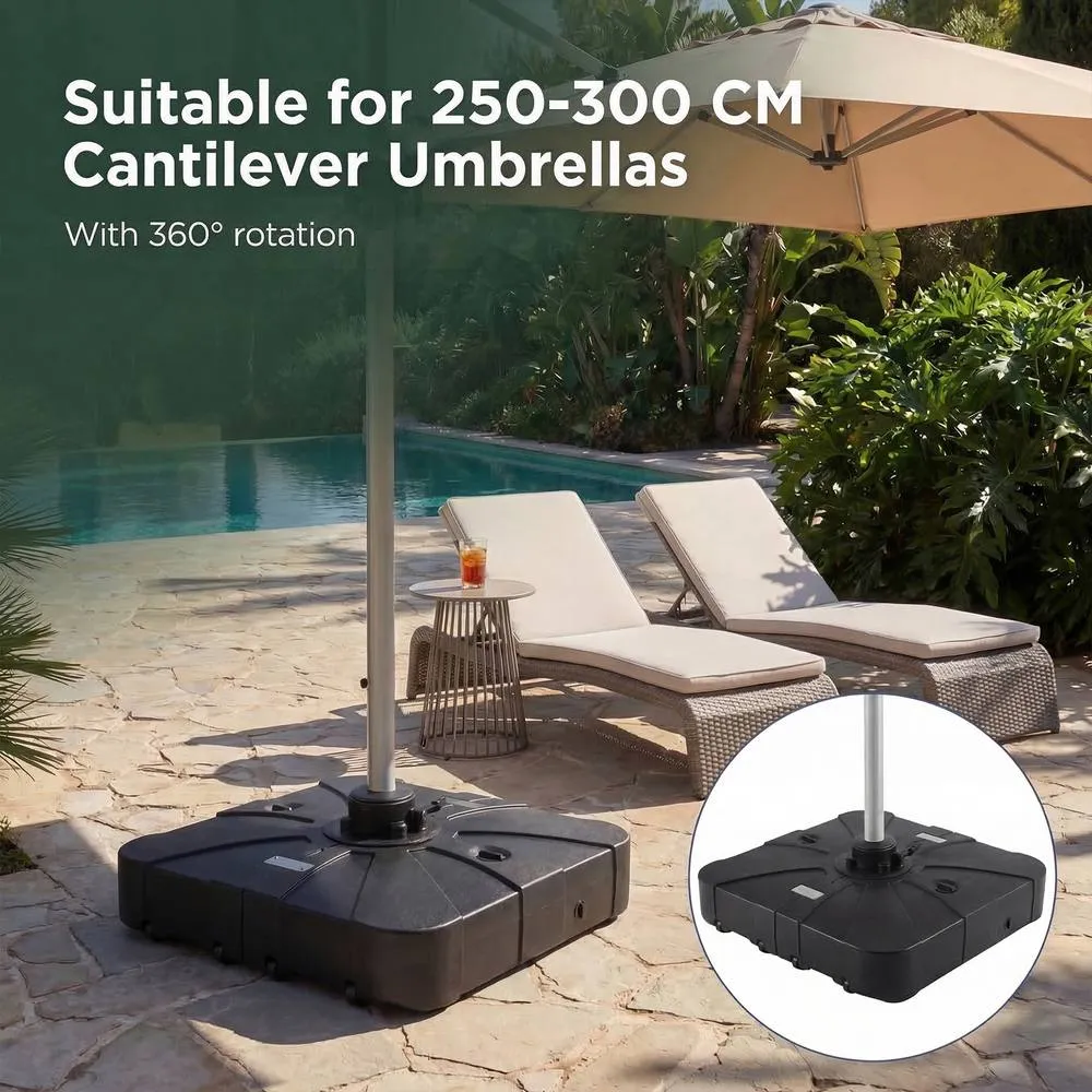 Costway 130kg Cantilever Patio Umbrella Base HDPE Offset Umbrella Stand in Black 6