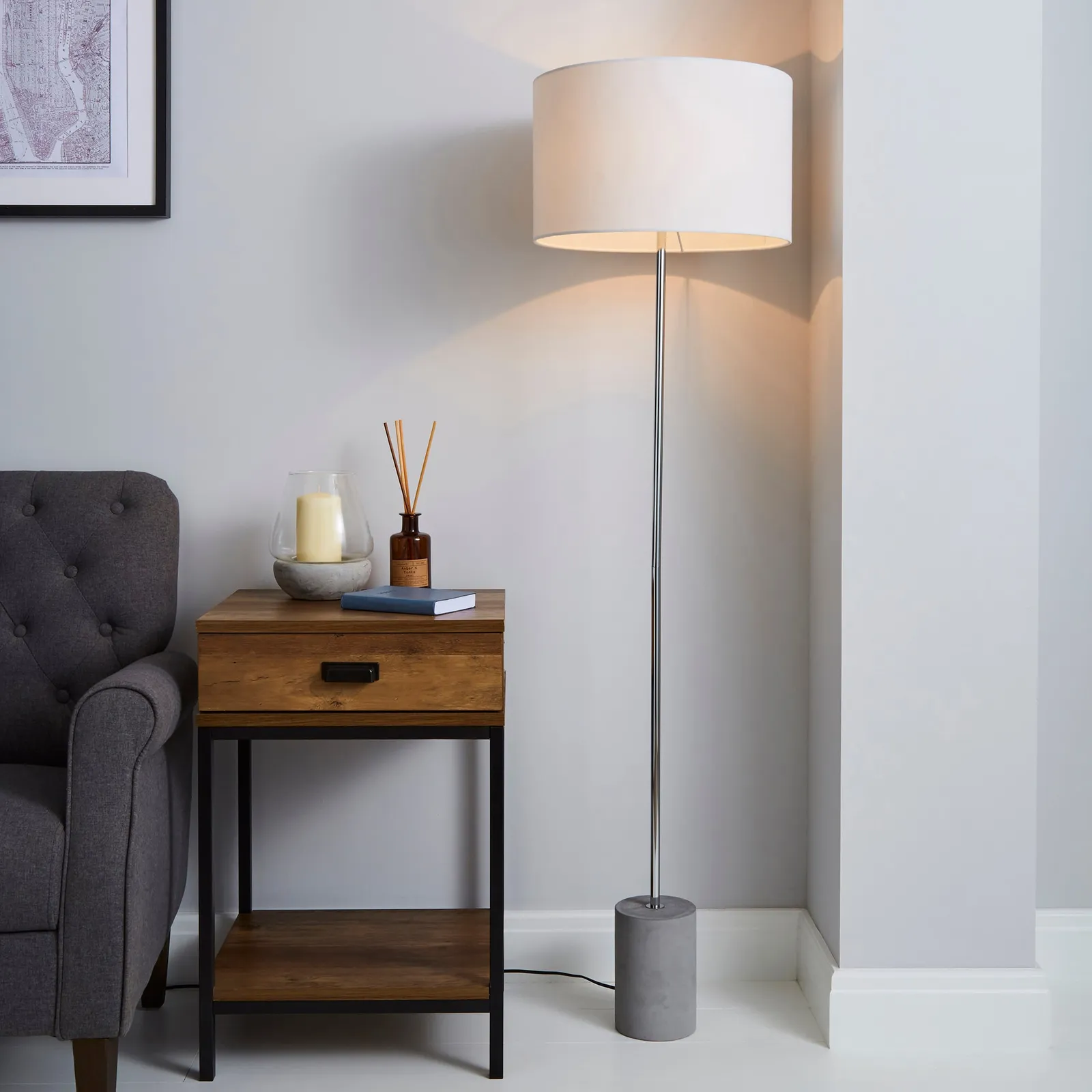 Kya Concrete Base Floor Lamp Grey