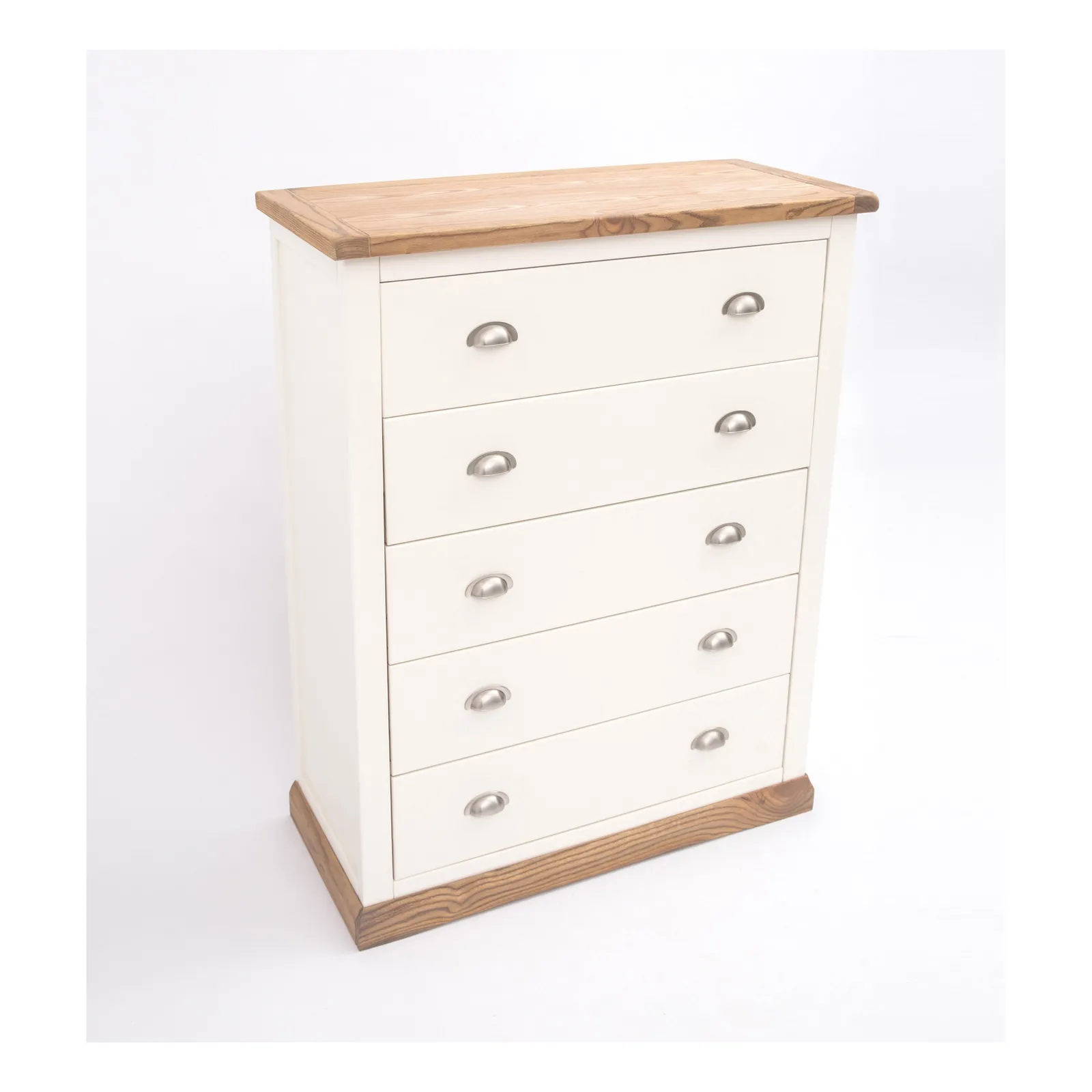 Cabinet Bits Tropea 5 Drawer Chest of Drawers Chrome Cup Handle in Off-White 4