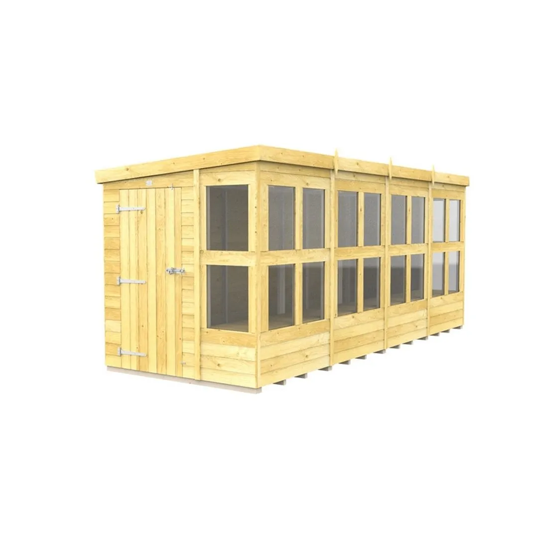 Buttercup Farm 16 x 6 Feet Pent Potting Shed - Wood - L178 x W474 x H201 cm in Brown