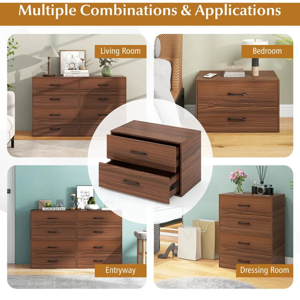 Costway Stackable 2-Drawer Dresser Wooden Storage Cube Dresser-Walnut in Brown 5