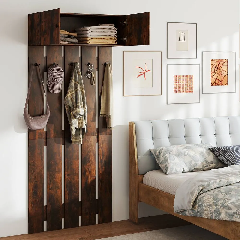 Costway Entryway Wall Coat Rack Wall Mounted Coat Clothes Rack-Brown in Brown 2
