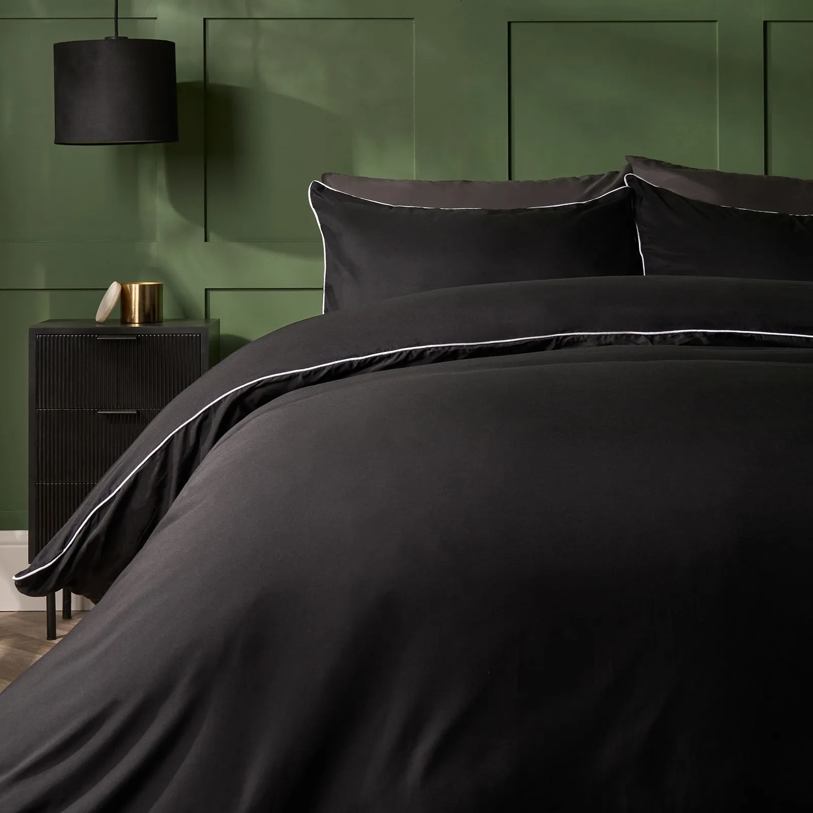 OHS Piped Edge Bedding Set Soft Duvet Cover with Pillowcase in Black