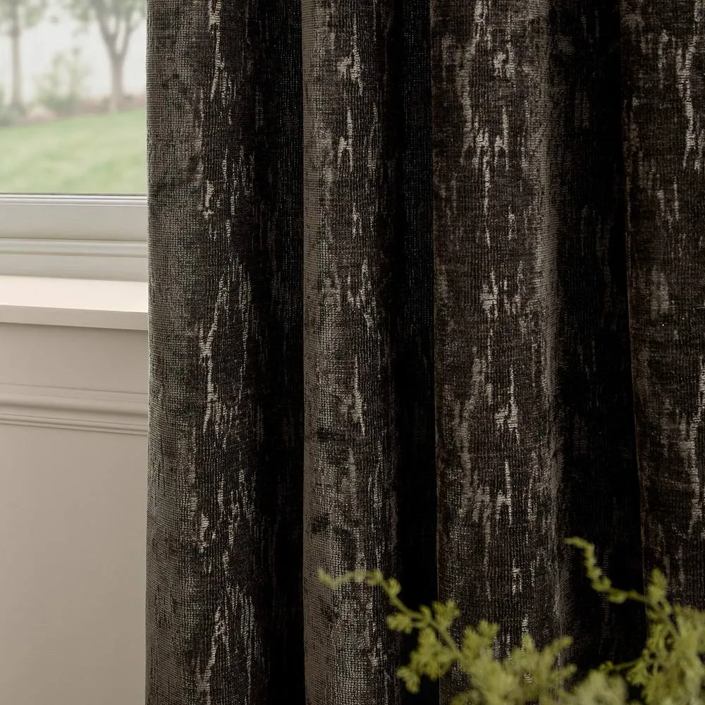 Paoletti Aurelio Chenille Fully Lined Eyelet Curtain Pair in Charcoal 2