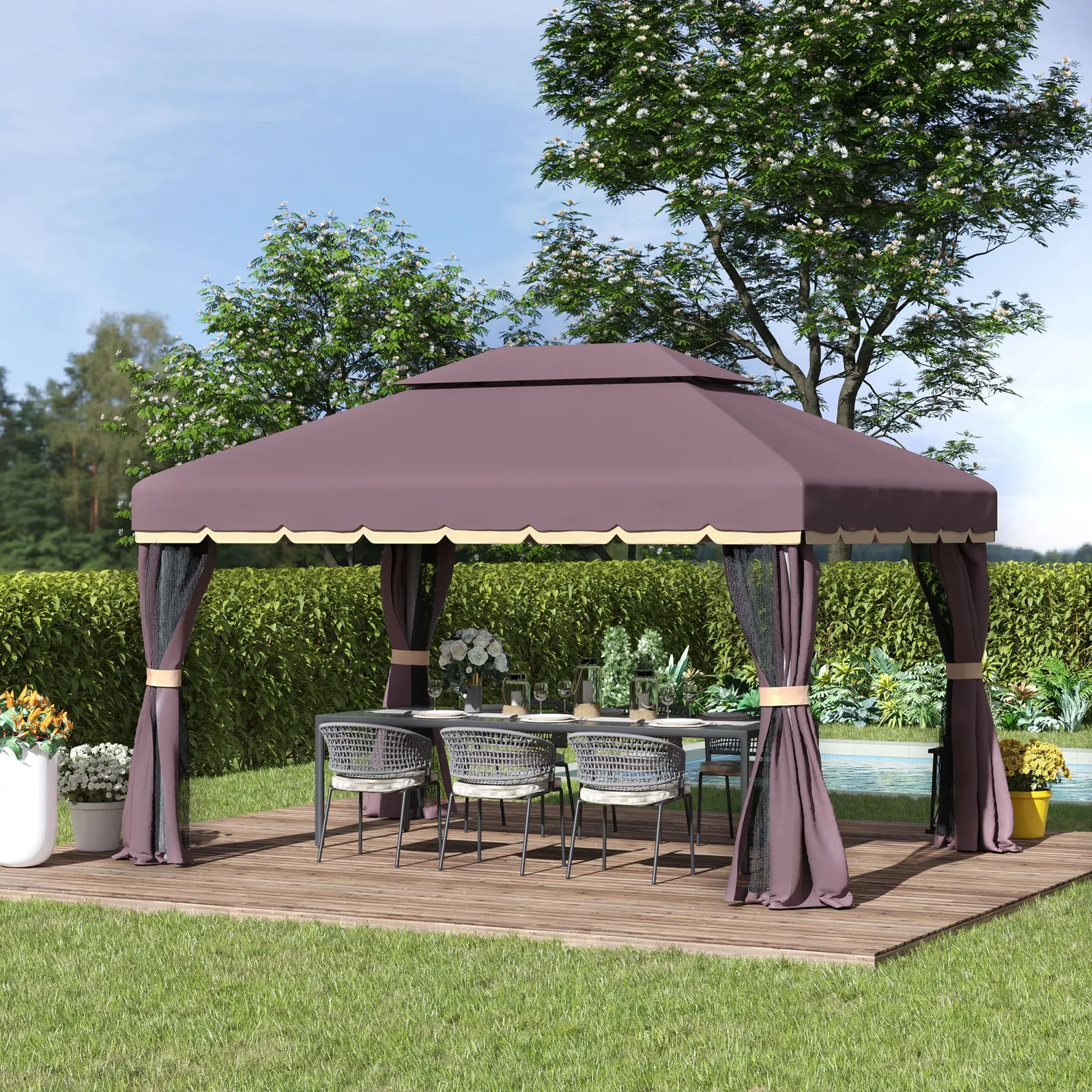 OUTSUNNY 3m x 3.6m Aluminium Gazebo Canopy Patio Marquee Party Tent in Chocolate