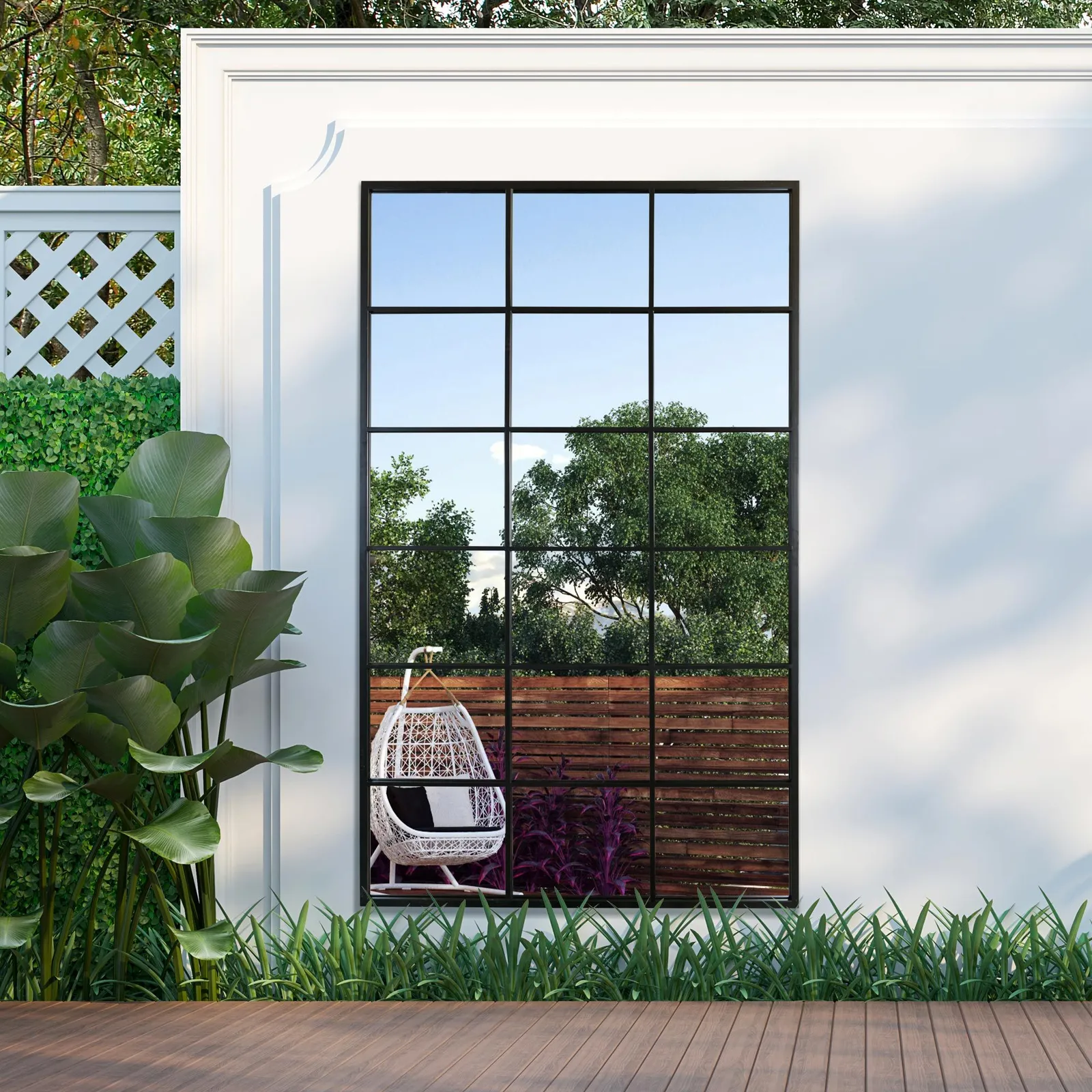 MirrorOutlet Black Modern Window Garden Wall Mirror 79" X 47" (200CM X 120CM) 2