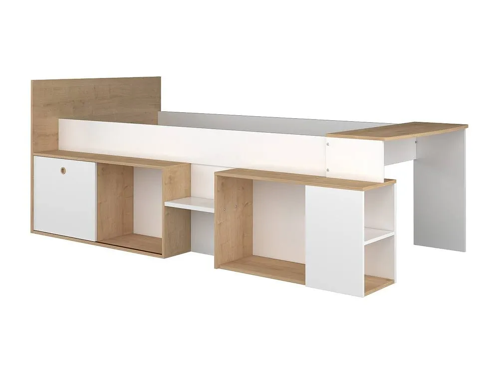Vente-unique Combination Bed 90 X 200 Cm With Desk & Storage - White & Natural in Light Oak 6