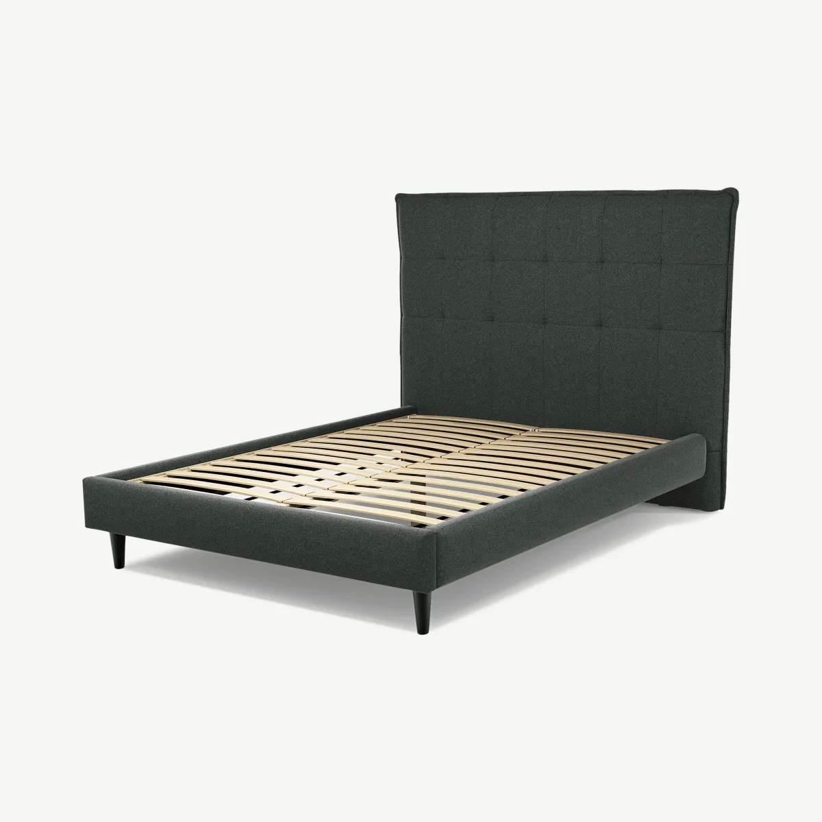 Lamas Double Bed, Etna Grey Wool with Black Stain Oak Legs