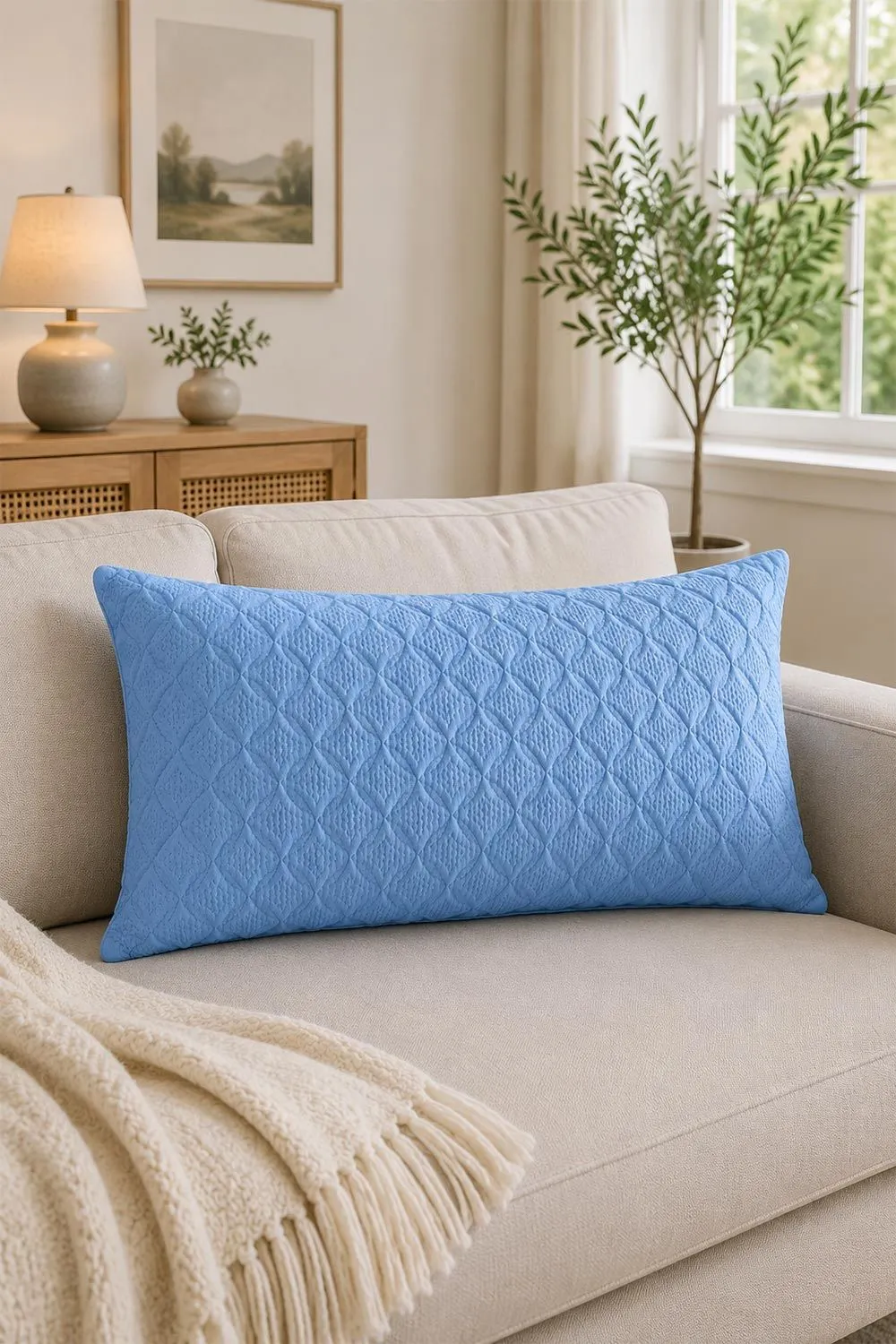 Homescapes Ultrasonic Quilted Embossed Cushion Cover in Blue 2