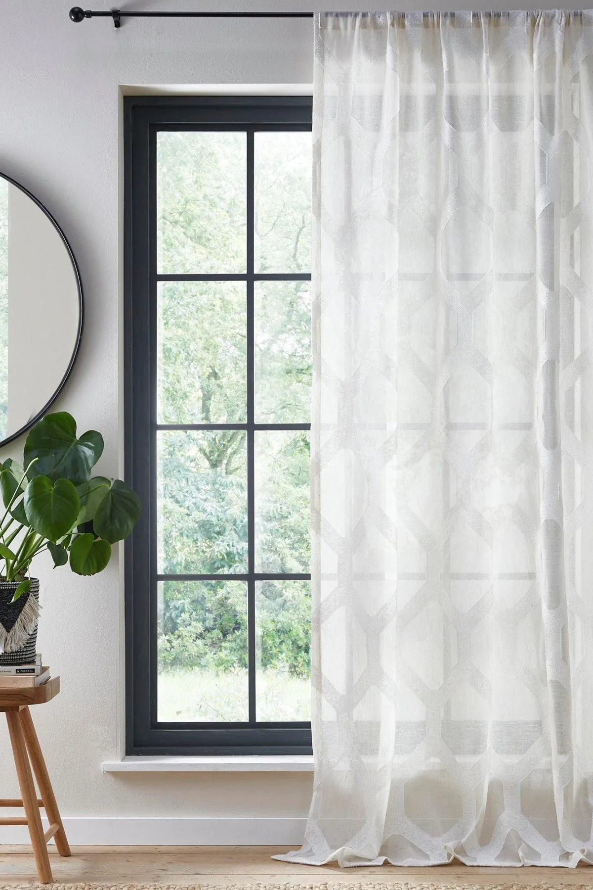 Fusion 'Linara' Geometric Print Voile Panel in Natural