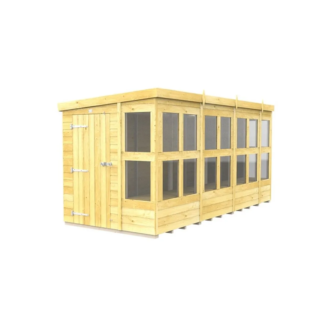 Buttercup Farm 14 x 6 Feet Pent Potting Shed - Wood - L178 x W417 x H201 cm in Brown