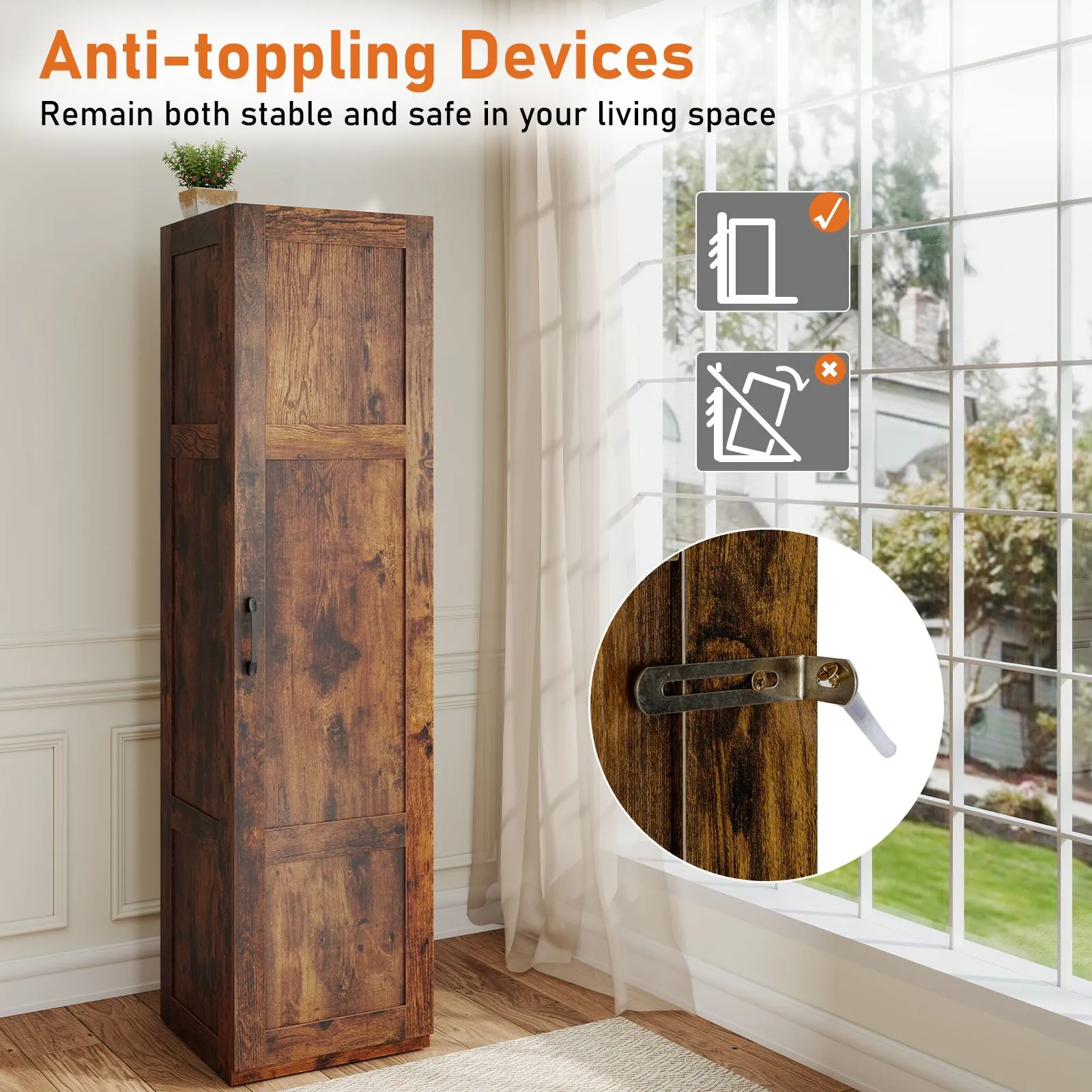 Costway 150 cm Tall Storage Cabinet 4-Tier Freestanding Floor Cabinet in Brown 6
