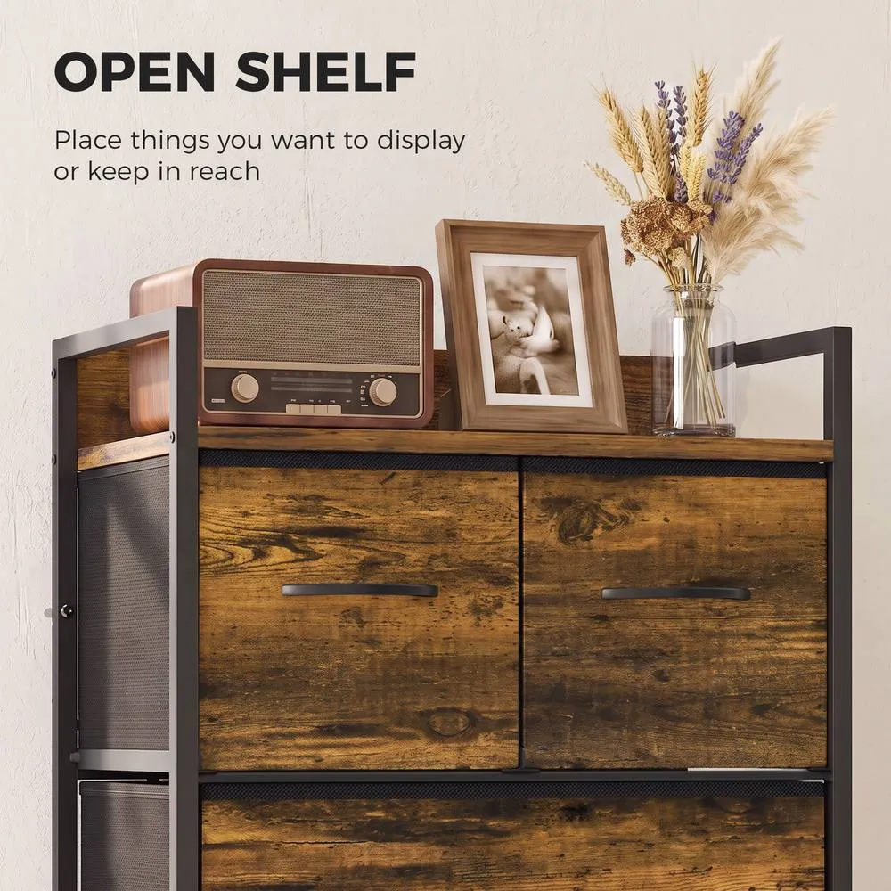 HOMCOM Bedroom Chest of Drawers 4 Drawer Dresser with Shelf, Rustic Brown 5