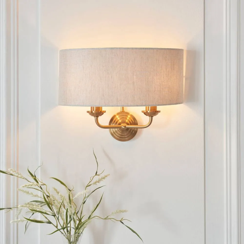 Netlighting Highclere Wall Lamp with Shade Vintage Brass Natural Linen 2x E14 in Gold 2