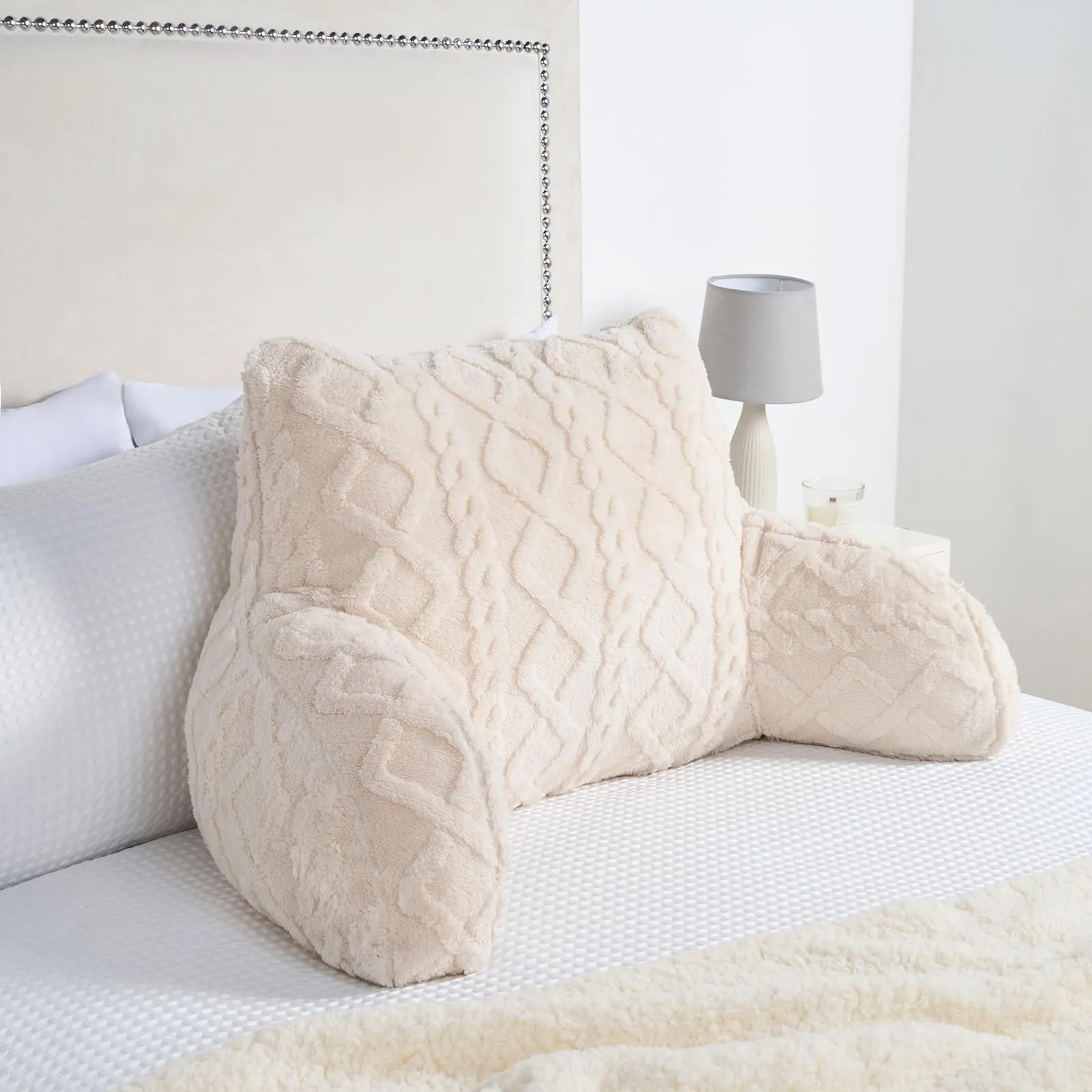 OHS Cable Knit Reading Pillow Super Soft Cuddle Cushion in Cream