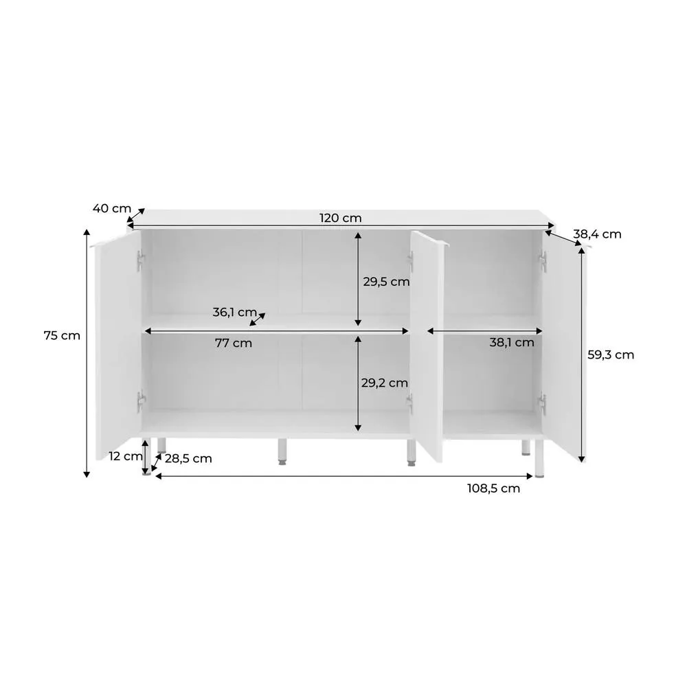 sweeek Sideboard 3 doors 120cm wood decor & metal in Burgundy 5