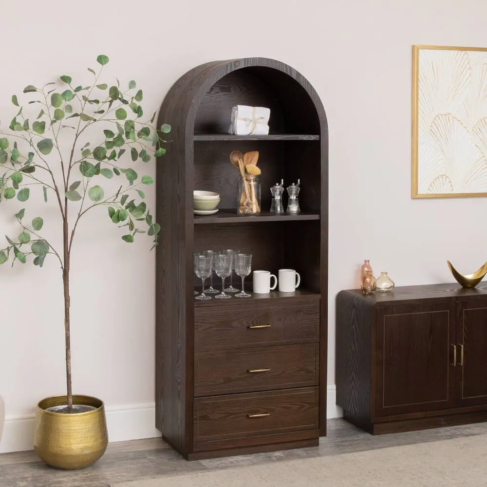 Melody Maison Large Arched Dark Wood Freestanding Storage Cabinet - Kingsley Range in Brown