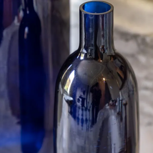 Crossland Grove Bayonne Glass Bottle Vase Ink 275Mm, Blue 2