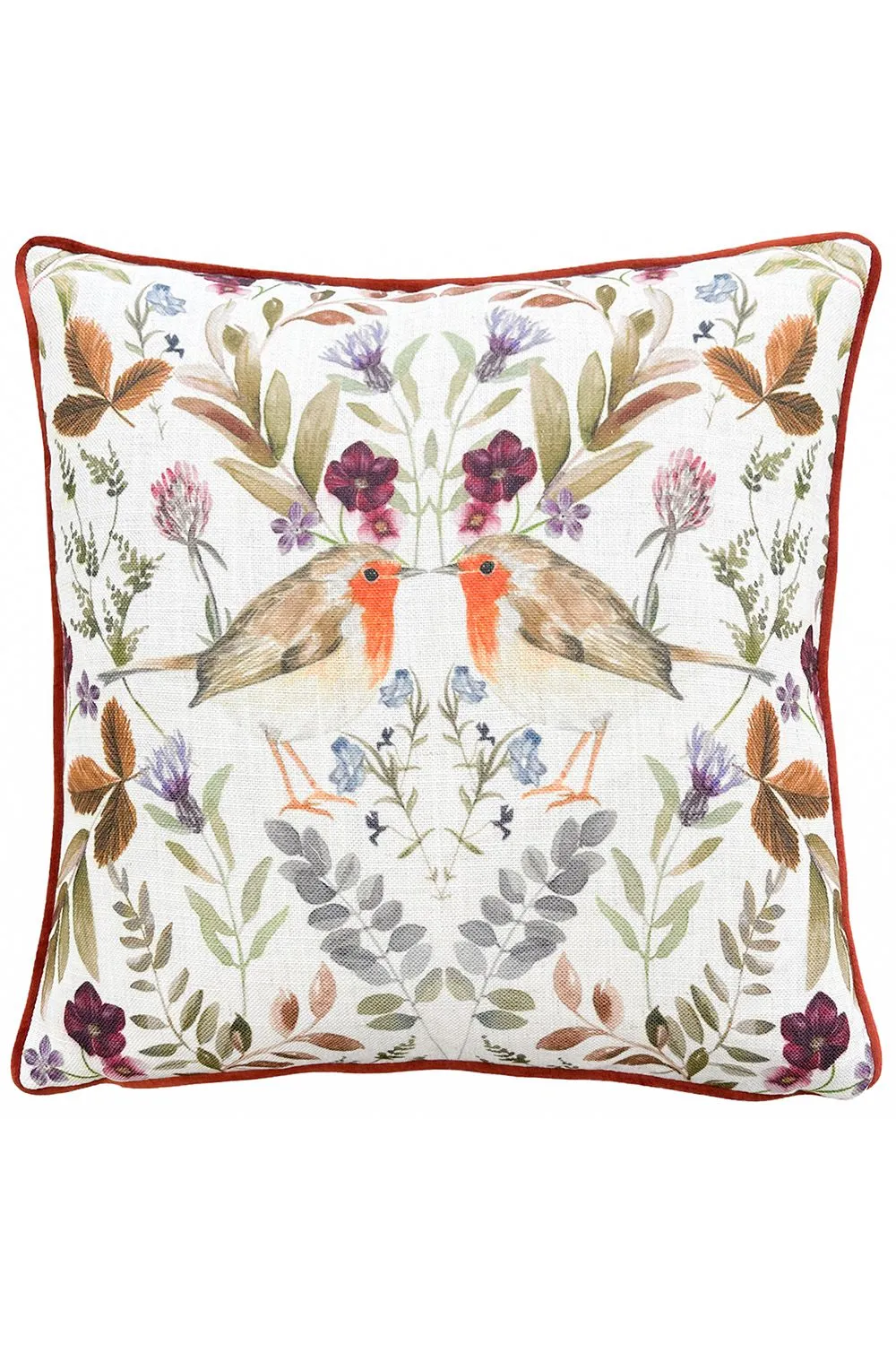 Evans Lichfield Mirrored Robin Watercolour Printed Piped Cushion in Orange