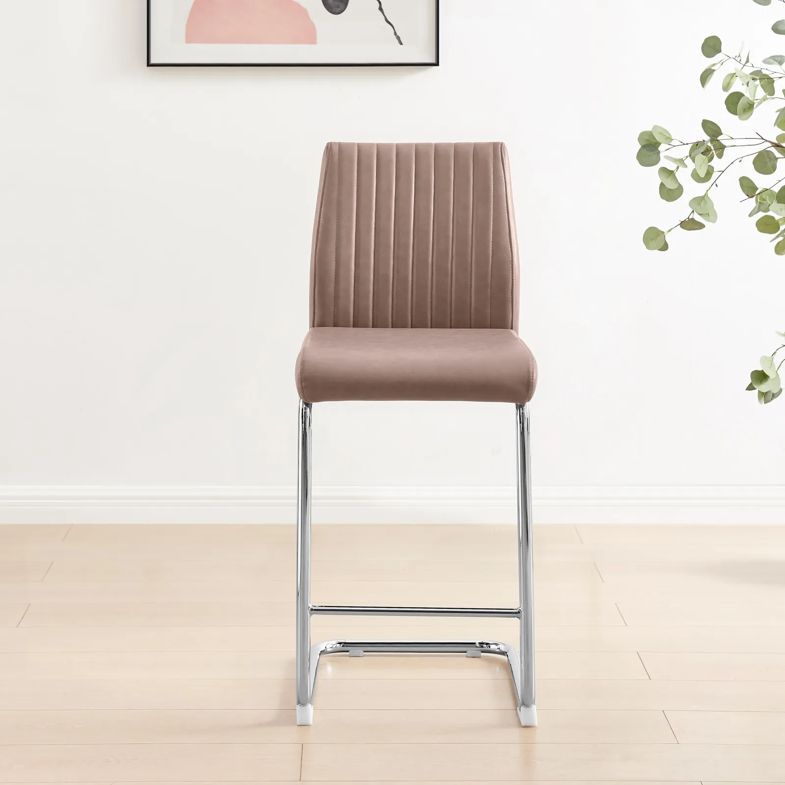 FurnitureboxUK Lorenzo 2x Faux Leather & Silver Counter Stools in Beige 5