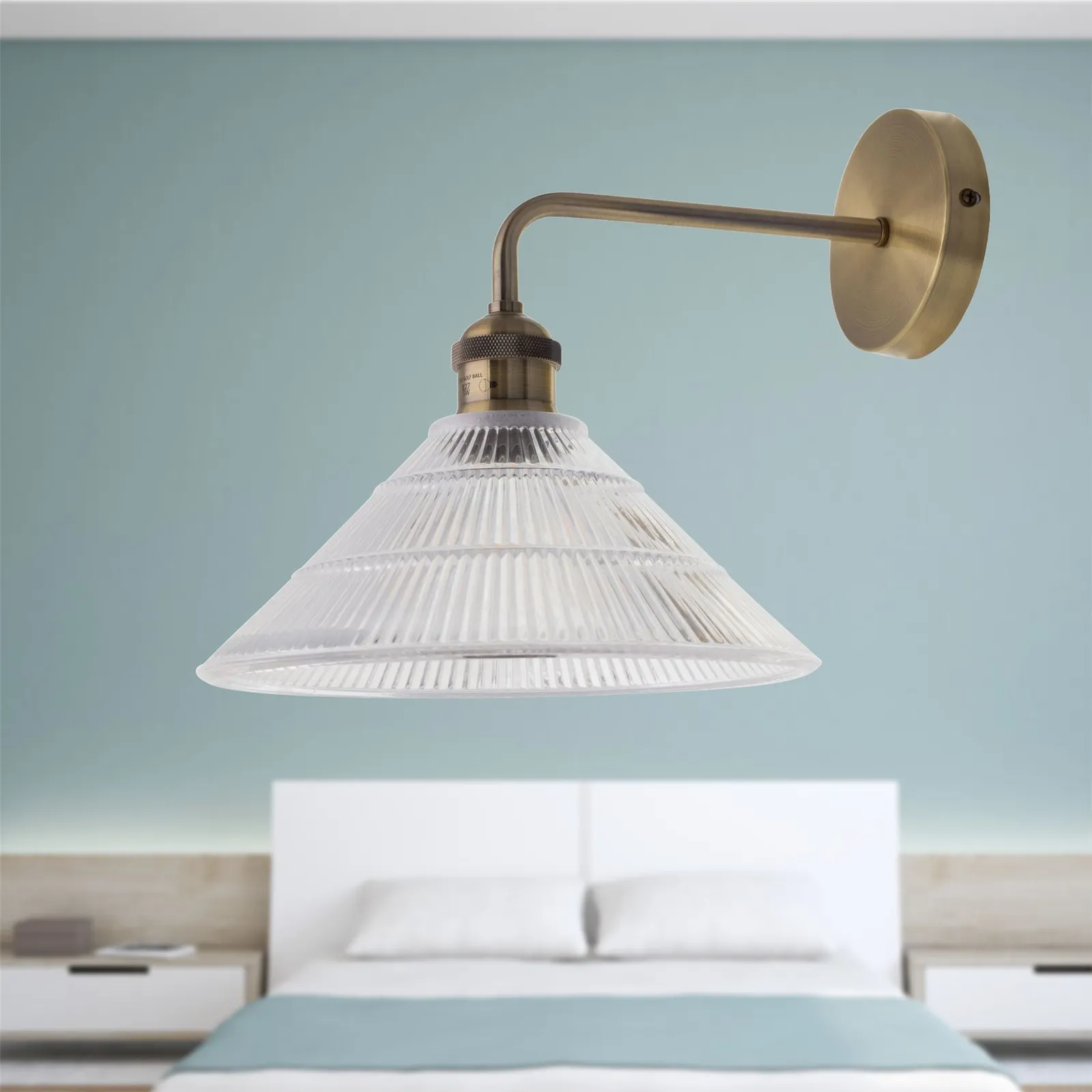 First Choice Lighting Set of 2 Isaac - Antique Brass Wall Lights with Fluted Glass Shades in Gold 5